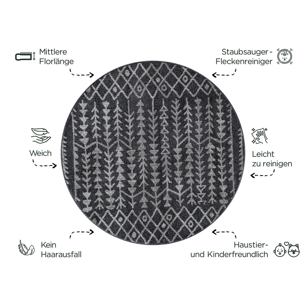 Sanat Teppich schwarz B/L: ca. 120x120 cm Teppich_Boho_8204_120x120 - schwarz (120,00/120,00cm) - Sanat