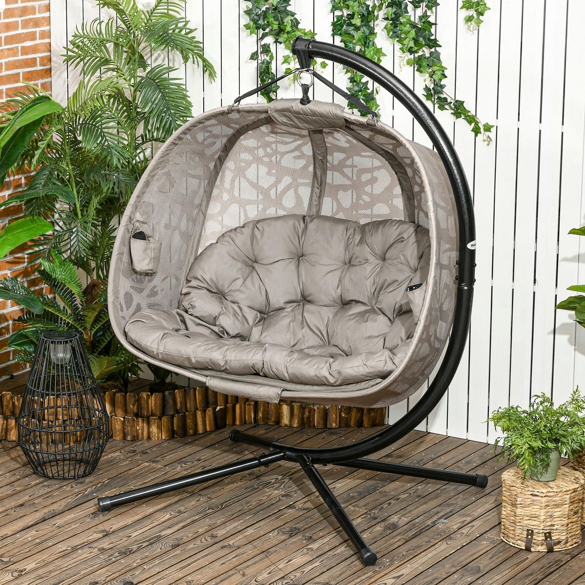 Outsunny Hängesessel mit Sitzkissen sand Polyester B/H/L: ca. 103x172x130 cm Hängesessel_mit_Sitzkissen - sand (130,00/103,00/172,00cm) - Outsunny