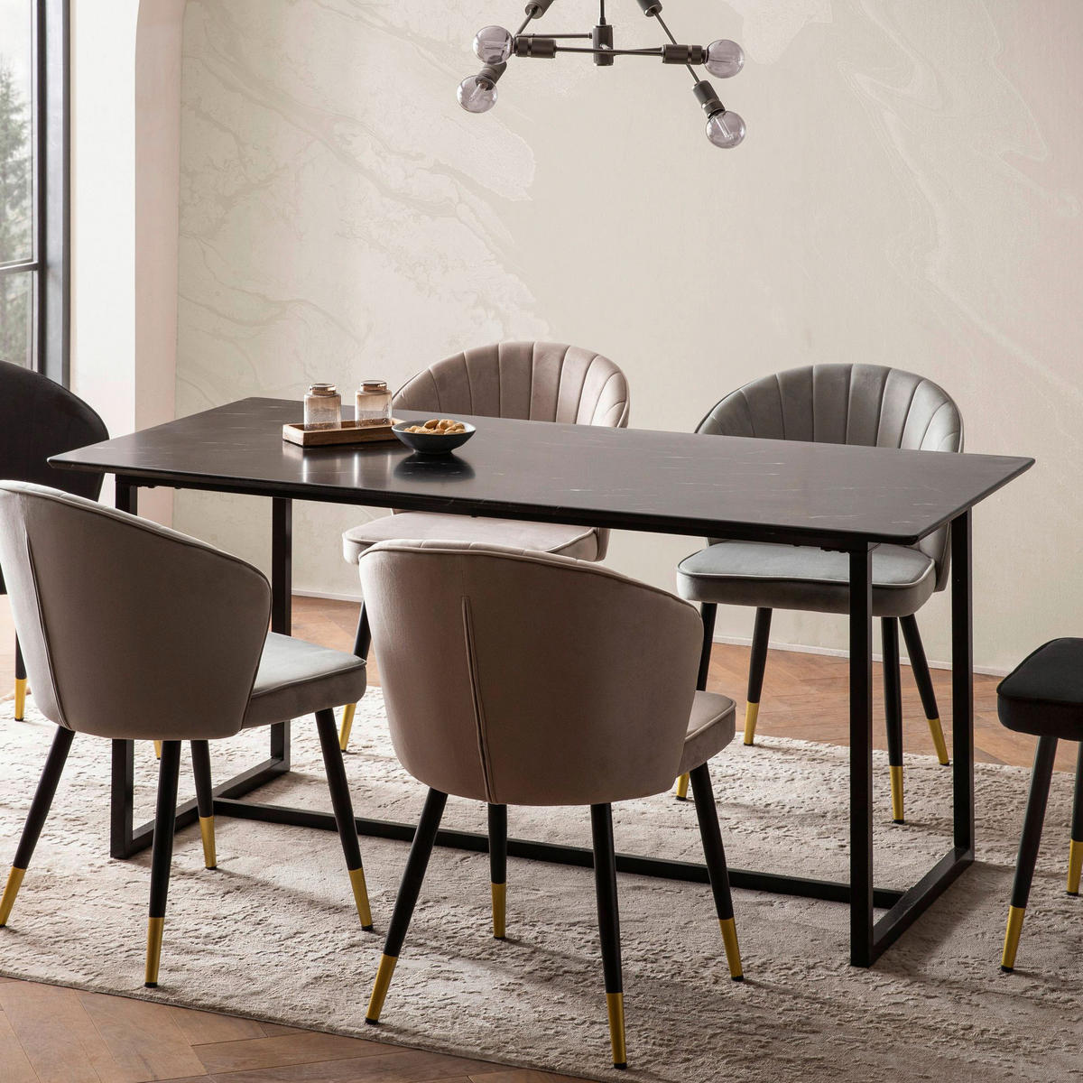 Esstisch schwarz Marmor Optik B/H/T: ca. 160x76x80 cm Esstisch - schwarz (160,00/76,00/80,00cm) - Wohnling