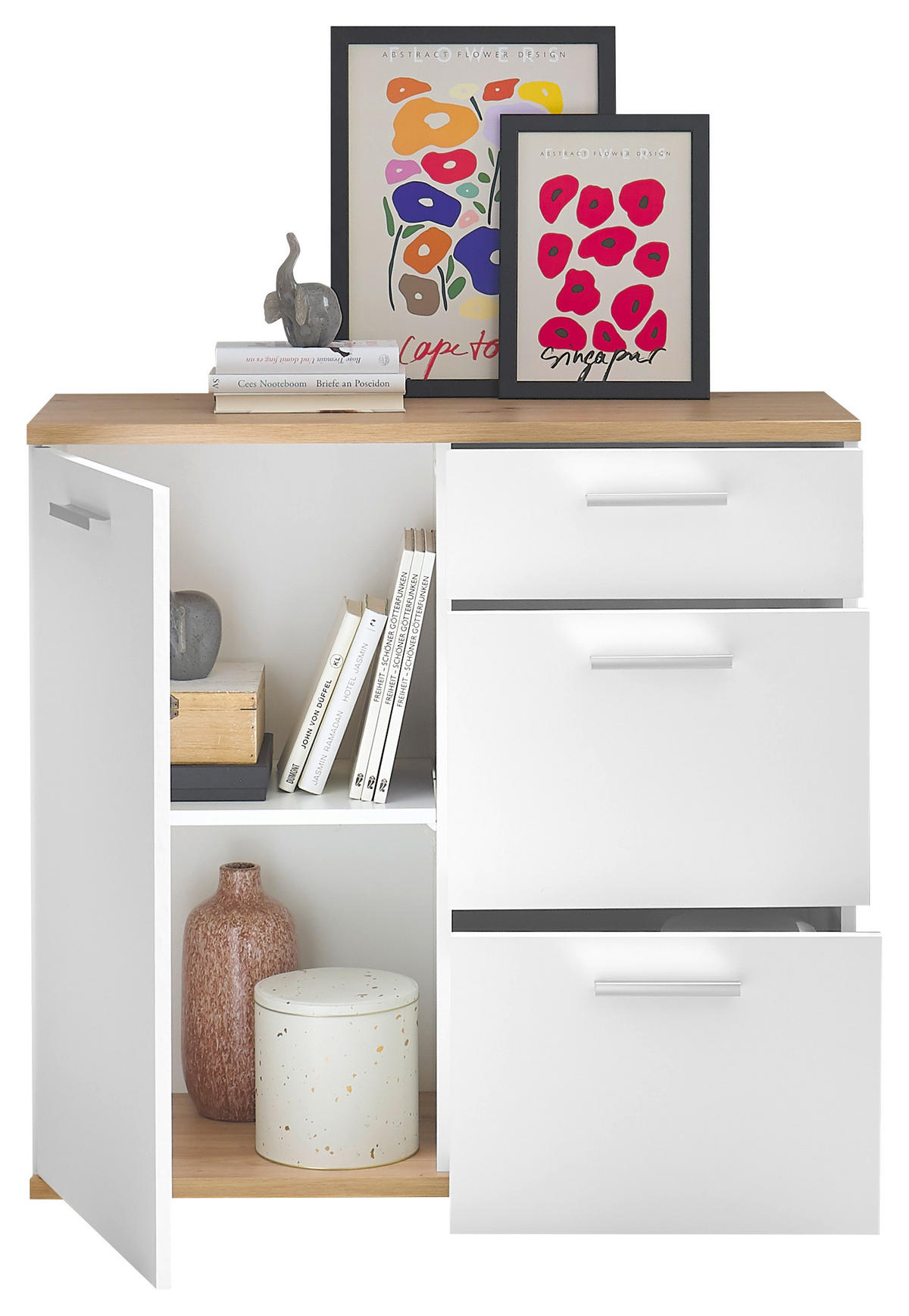 Kommode BC 1035 weiß Eiche Artisan Nachbildung B/H/T: ca. 96x86x38 cm BC 1035 - Eiche/weiß (96,00/86,00/38,00cm)