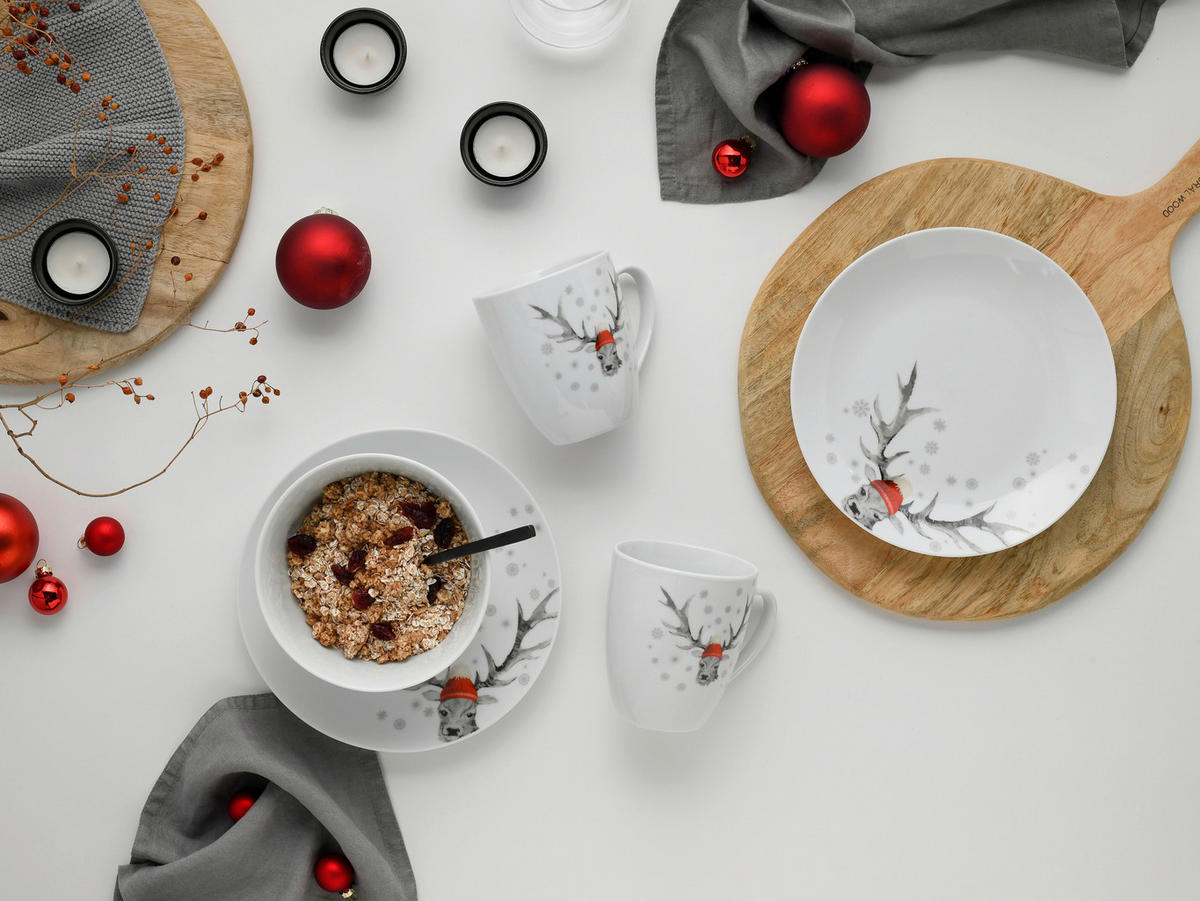 CreaTable Frühstückservice Hirsch weiß Porzellan 18 tlg. Hirsch - weiß - CreaTable