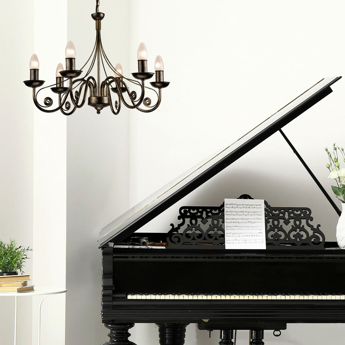 Lamkur Kronleuchter schwarz Stahl B/H/L: ca. 57x72x57 cm E14 6 Brennstellen DONATO - schwarz (57,00/57,00/72,00cm) - Lamkur