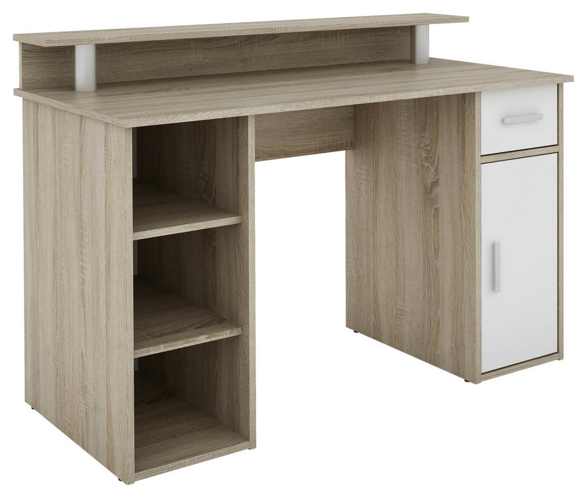 Schreibtisch DIEGO Eiche Sonoma Nachbildung weiß silber B/H/T: ca. 120x88x55 cm DIEGO - Eiche/weiß (120,00/88,00/55,00cm) - byLIVING