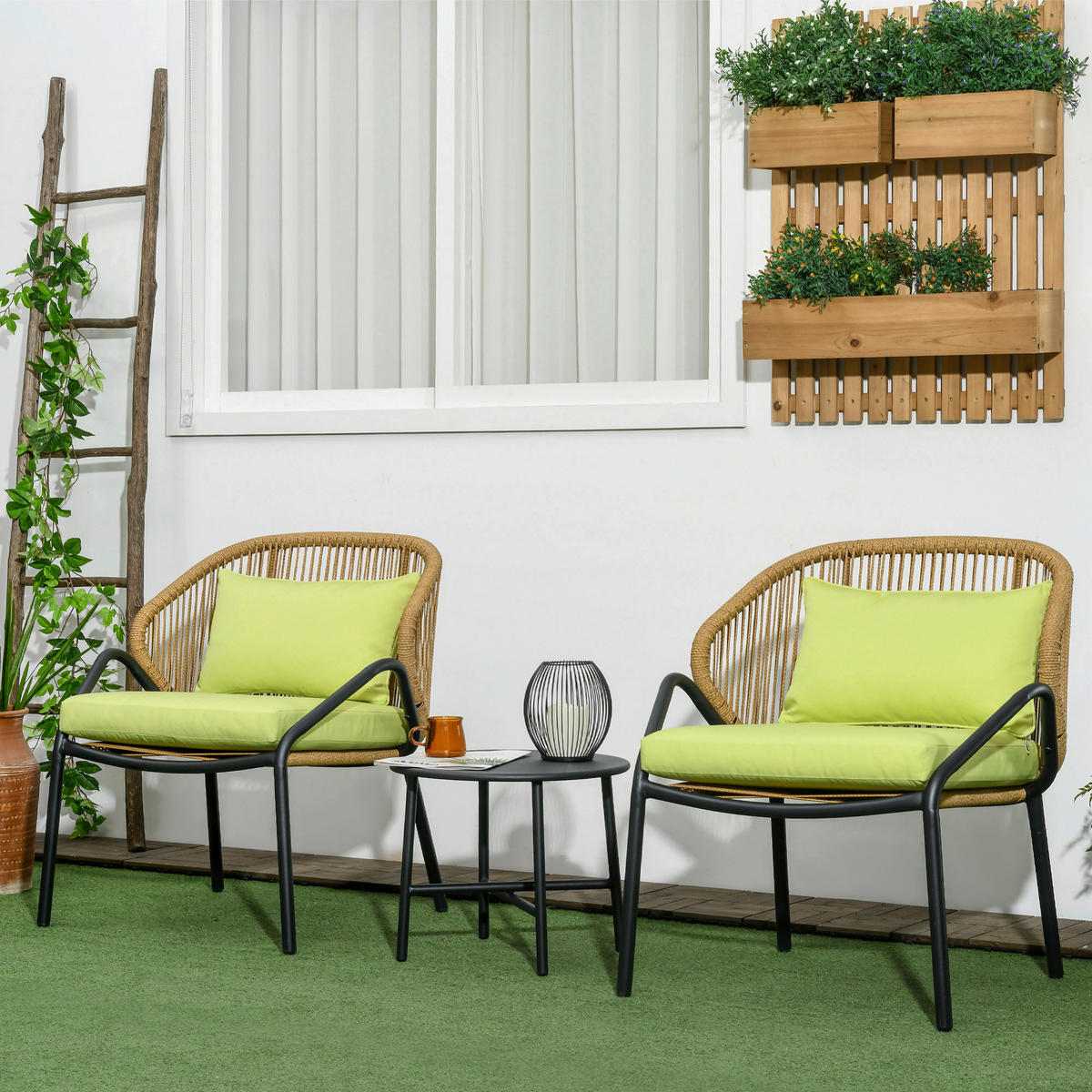 Outsunny Sitzgruppe grün Edelstahl B/H/L: ca. 65x69x77 cm Rattan_Gartenmöbel-Set - grün (77,00/65,00/69,00cm) - Outsunny