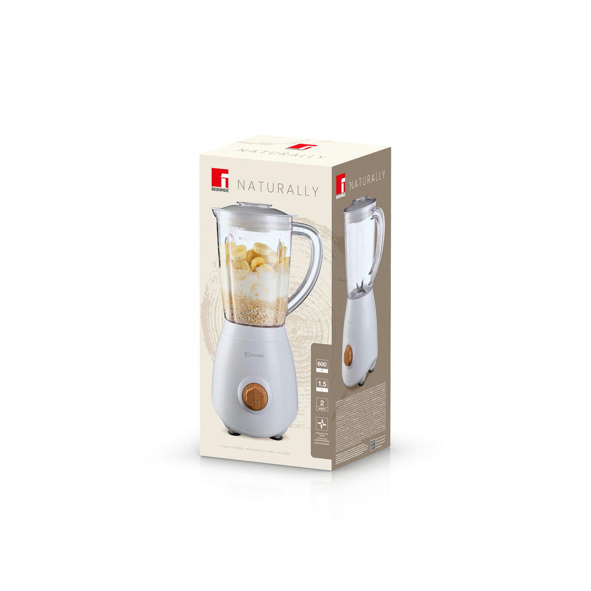 BERGNER Stabmixer weiß Edelstahl B/H/L: ca. 16x38x19 cm NATURALLY - weiß (19,00/16,00/38,00cm) - BERGNER