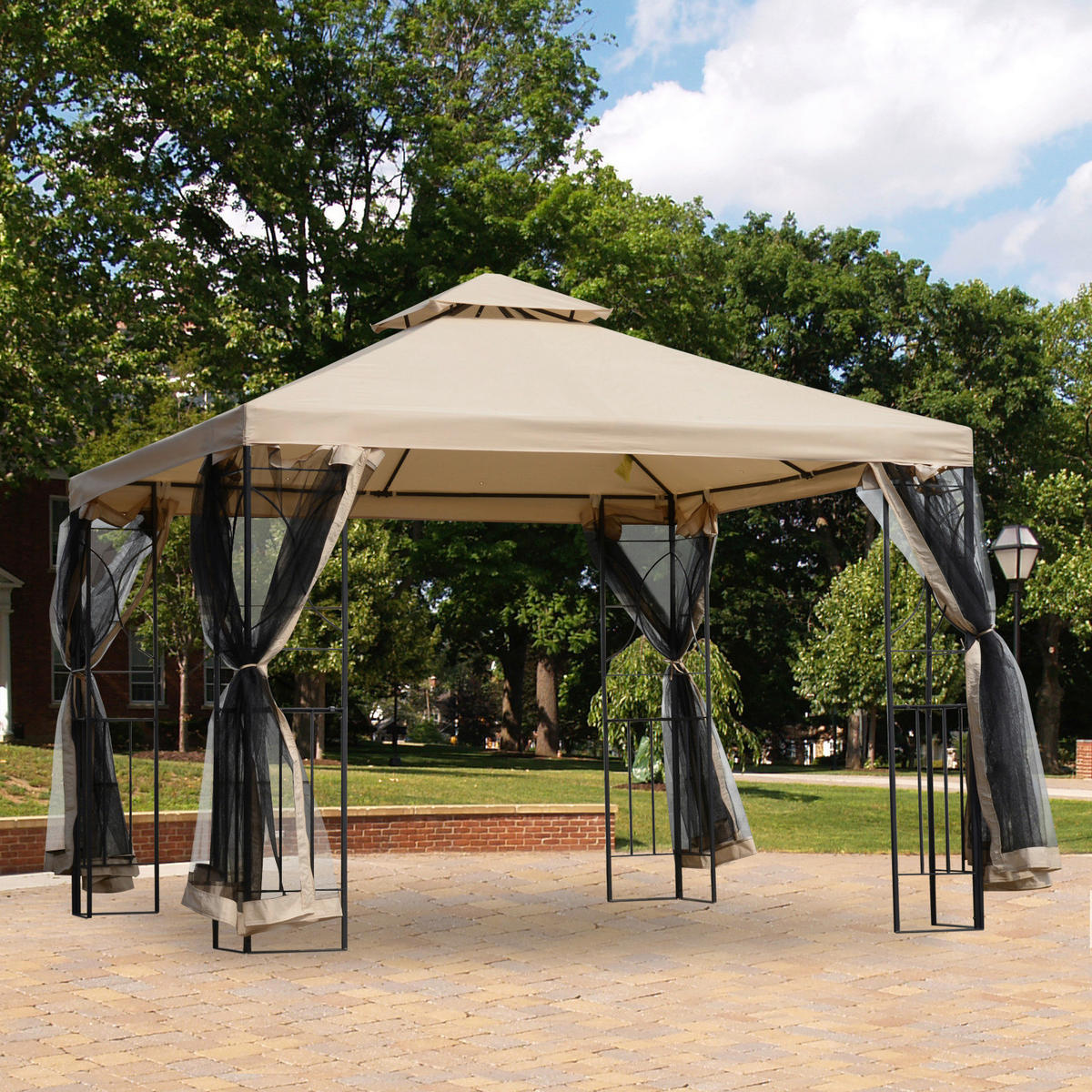 Outsunny Pavillon beige Metall B/H/T: ca. 300x278x300 cm Metallpavillon_mit_Moskitonetz - beige (300,00/278,00/300,00cm) - Outsunny