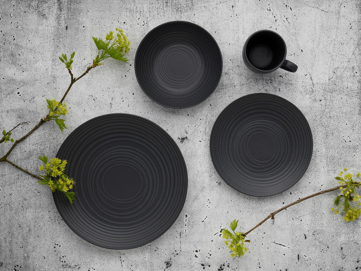 CreaTable Kombiservice Lava Stone schwarz Steinzeug 24 tlg. Lava Stone - schwarz - CreaTable