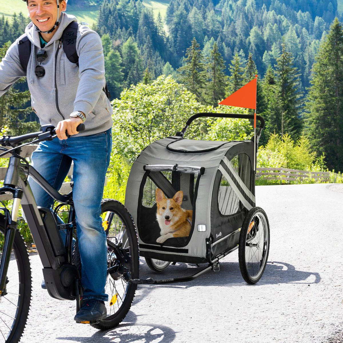 PawHut Hunde-Zubehör grau Edelstahl B/H/L: ca. 72,5x140x108 cm Hundwagen - grau (108,00/72,50/140,00cm) - PawHut