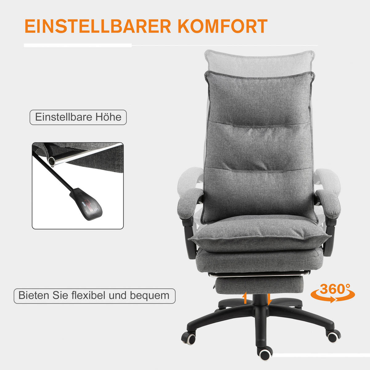 Vinsetto Massagestuhl MH921-232GY grau Schaumstoff Nylon B/H/T: ca. 70x130x62 cm Massagestuhl MH921-232GY - grau (70,00/130,00/62,00cm) - Vinsetto