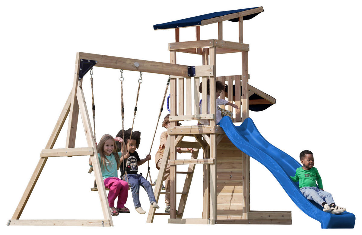 AXI Spielturm Malik braun B/H/L: ca. 345x270x336 cm Malik - braun/blau (336,00/345,00/270,00cm) - AXI