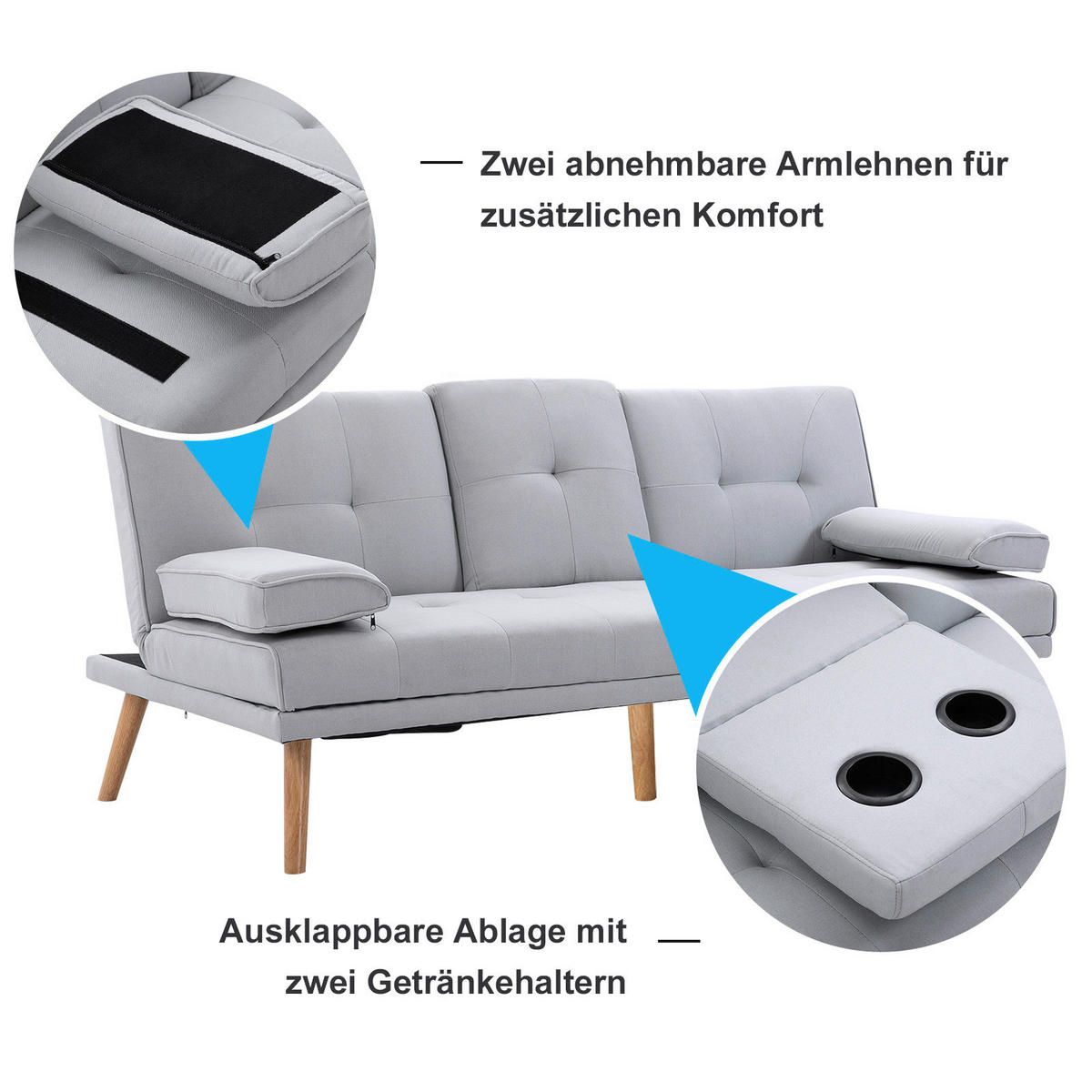 Schlafsofa 833-663 hellgrau B/H/T: ca. 181x78x77 cm 833-663 - hellgrau (181,00/78,00/77,00cm) - HOMCOM