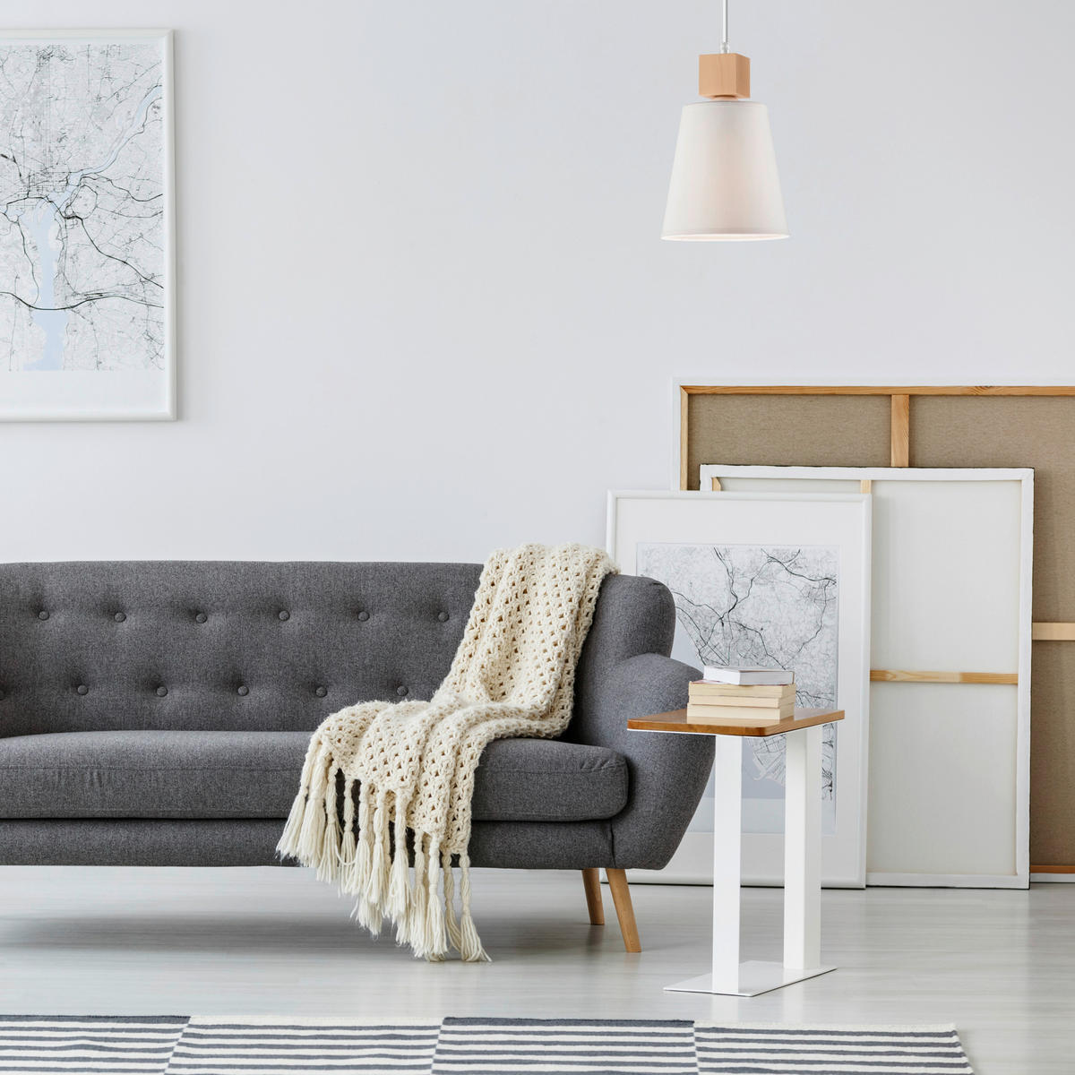 Lamkur Hängeleuchte weiß Stahl Holz B/H/L: ca. 31x17x31 cm E27 1 Brennstellen Augustino - weiß (31,00/31,00/17,00cm) - Lamkur