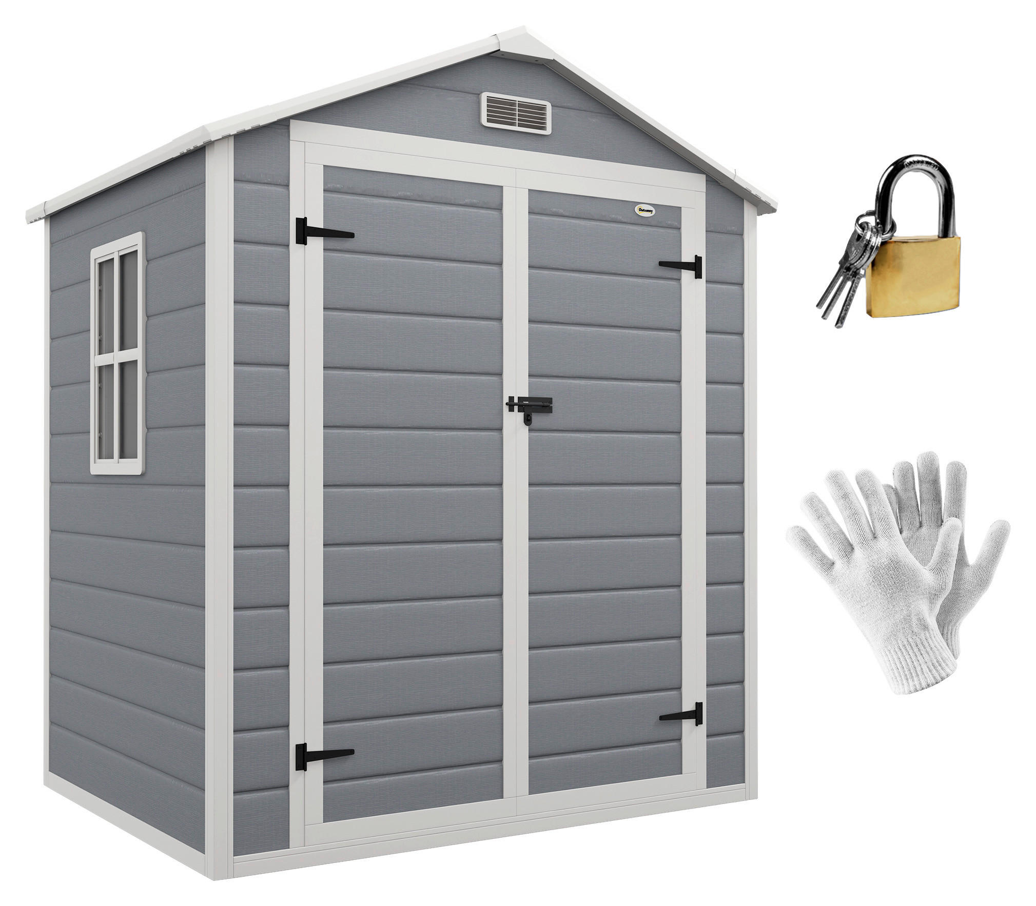 Outsunny Gartenschuppen grau Kunststoff B/H/L: ca. 134x210x183 cm Gartenschuppen - grau (183,00/134,00/210,00cm) - Outsunny