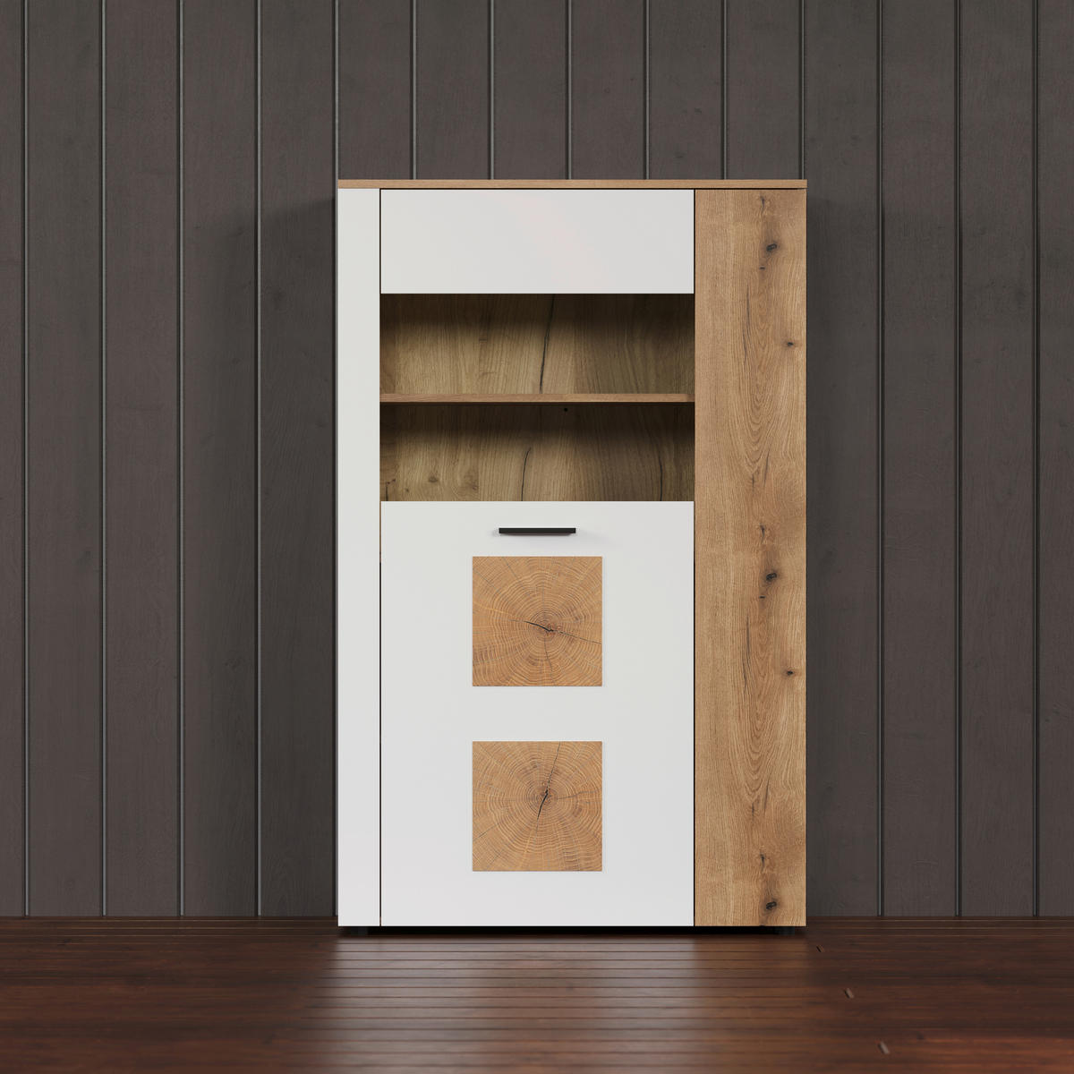 Vitrine Vitoria weiß Eiche Evoke Coast Nachbildung B/H/T: ca. 90x146x42 cm Vitoria - Eiche/weiß (90,00/146,00/42,00cm)