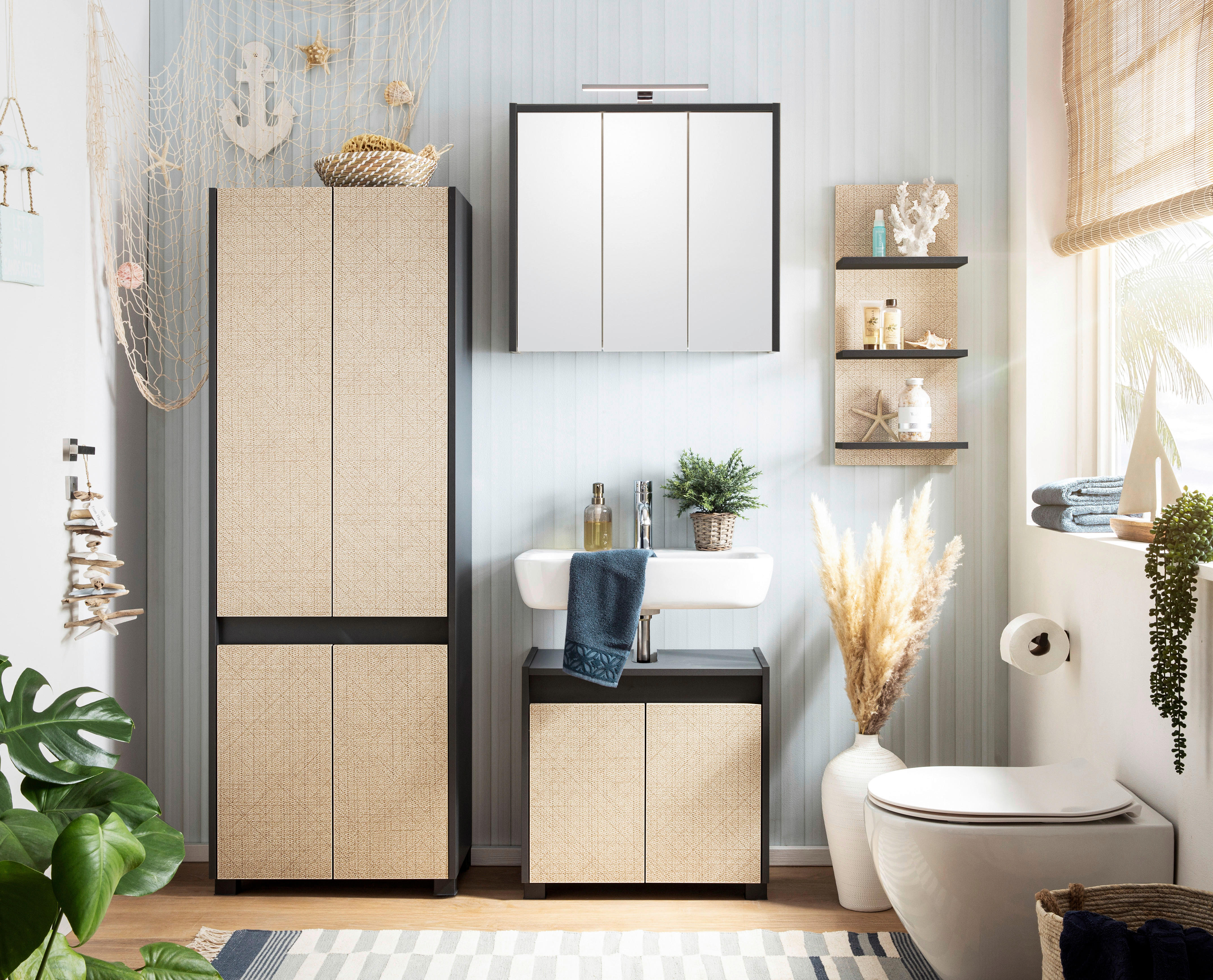 Hochschrank Sander anthrazit Eiche Nachbildung B/H/T: ca. 56,9x164,5x33 cm Sander - Eiche/anthrazit (56,90/164,50/33,00cm) - Möbelpartner