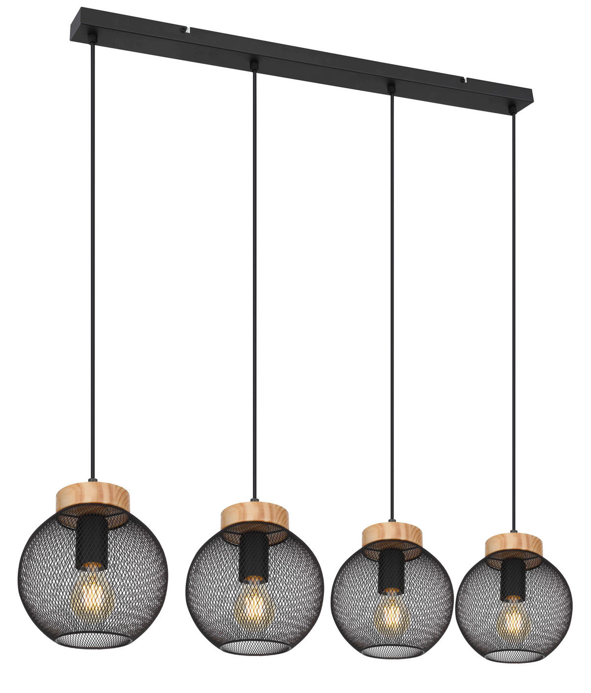GLOBO Pendelleuchte PABLO 15663-4H mattschwarz natur Metall Holz B/H/T: ca. 95x120x20 cm E27 4 Brennstellen PABLO - natur/mattschwarz (95,00/120,00/20,00cm) - GLOBO