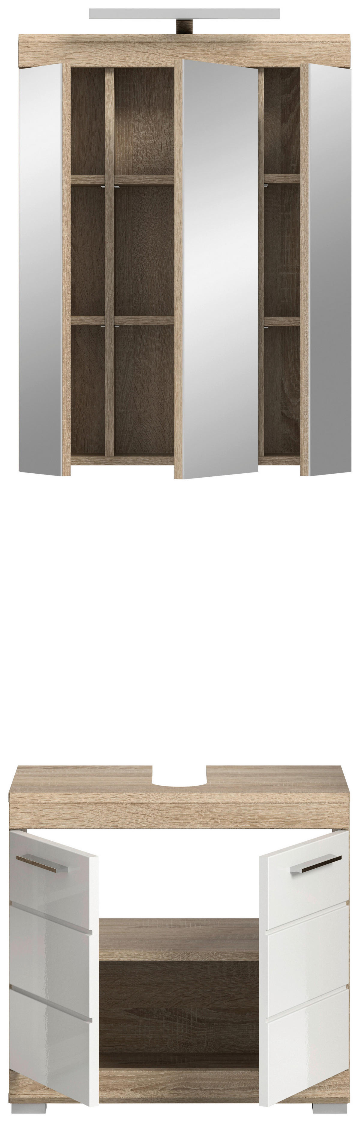 Badezimmer-Set Lambada Eiche Sonoma Nachbildung weiß Hochglanz B/H/T: ca. 60x191x34 cm Lambada - Eiche/weiß (60,00/191,00/34,00cm) - xonox.home