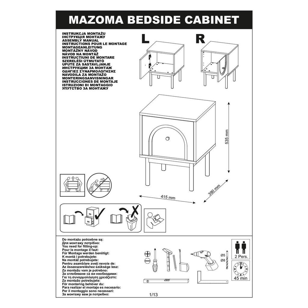 Thumbnail - Nachtkonsole MAZOMA Eiche Kaschmirgrau Nachbildung gold Optik B/H/T: ca. 41,5x53,5x39 cm