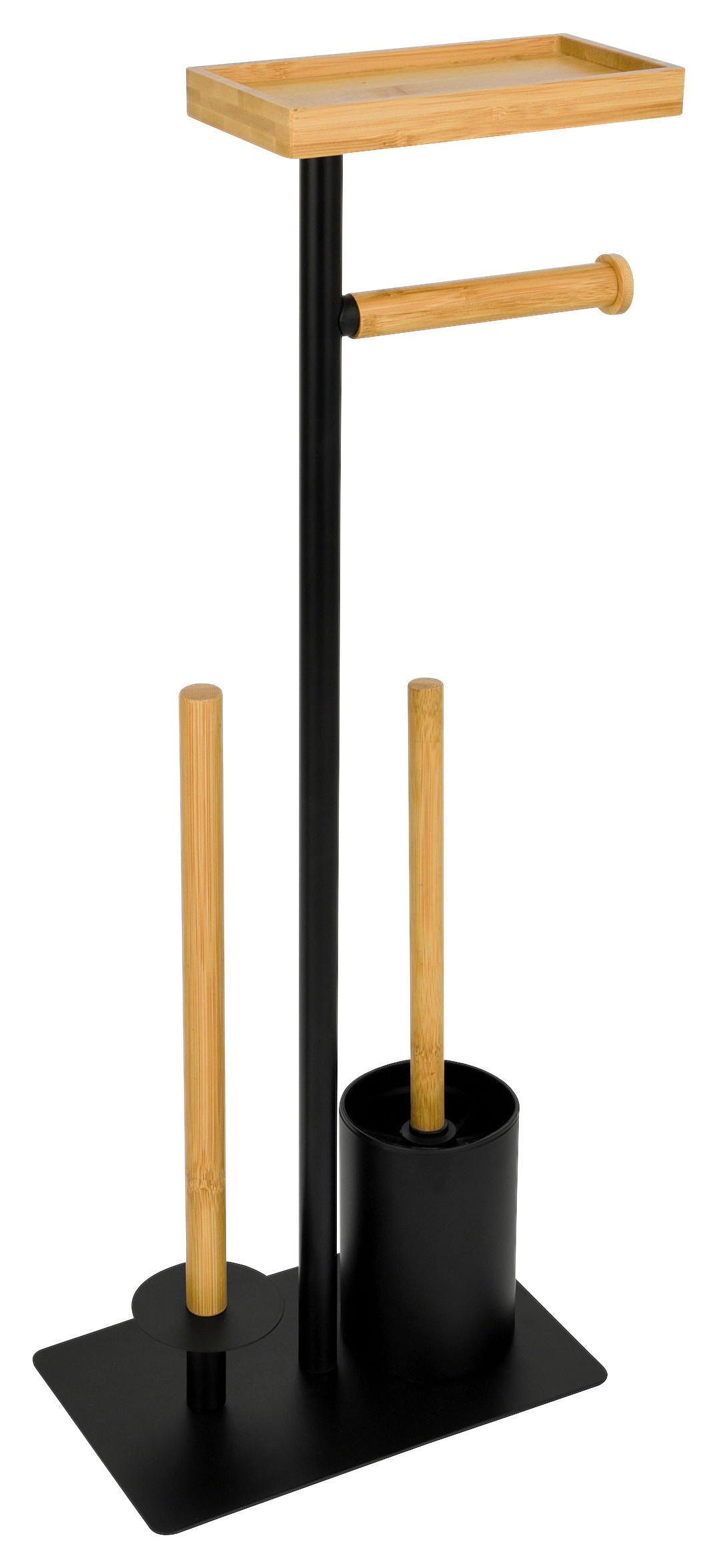 POCOline Stand-WC-Garnitur Nordic Black schwarz hellbraun Edelstahl Nordic Black - schwarz/hellbraun (25,00/16,00/64,50cm) - POCOline