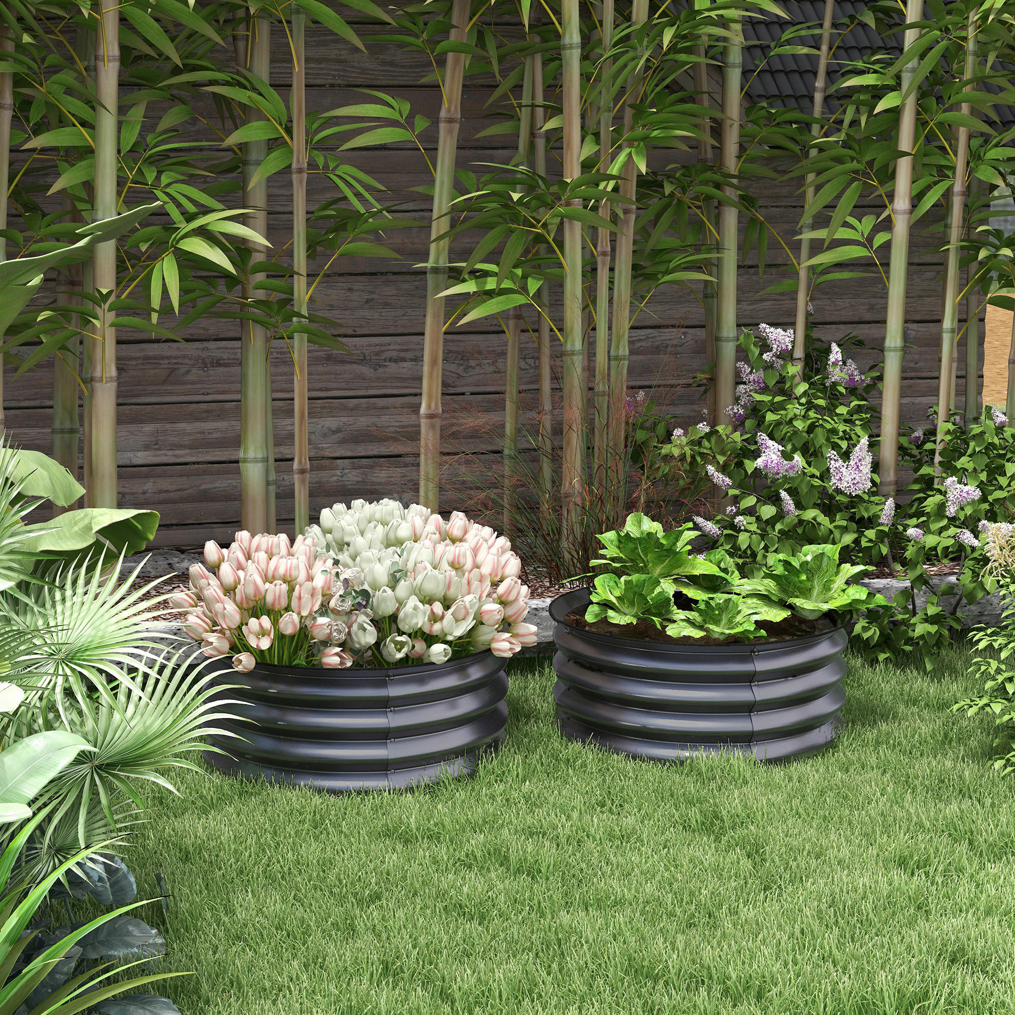 Thumbnail - Outsunny Hochbeet 2er Set dunkelgrau Stahl B/H/L: ca. 60x30x60 cm