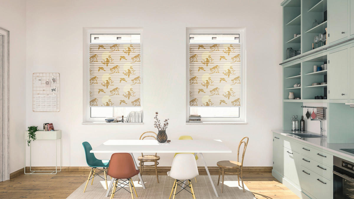 Spannplissee Moon Birds beige B/L: ca. 90x130 cm Moon Birds - beige (90,00/130,00cm) - LICHTBLICK