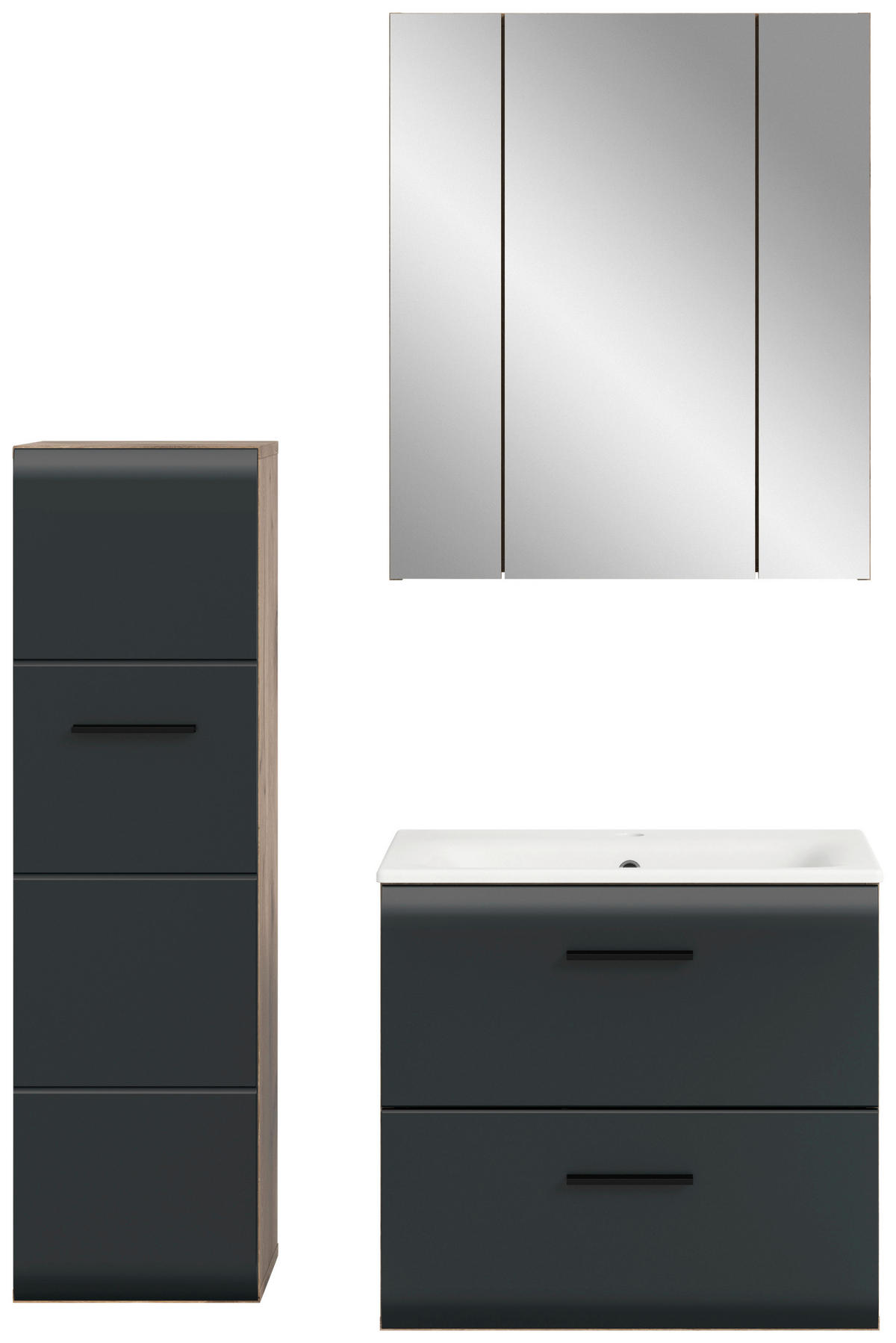 Badezimmer-Set Ice Nox Oak Nachbildung schwarz matt B/H/T: ca. 105x185x46 cm Ice - schwarz (105,00/185,00/46,00cm) - xonox.home