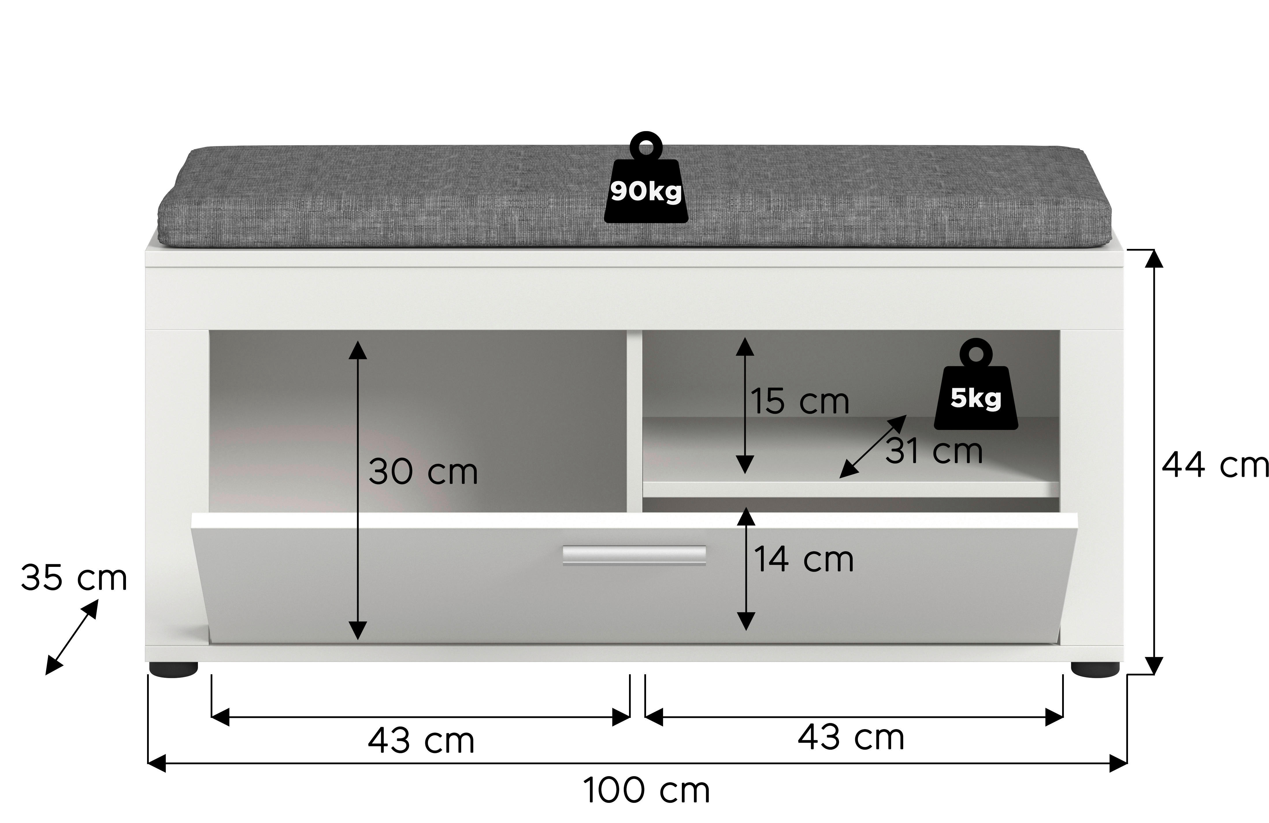 Sitzbank JAM weiß B/H/T: ca. 100x44x35 cm JAM - weiß (100,00/44,00/35,00cm) - xonox.home