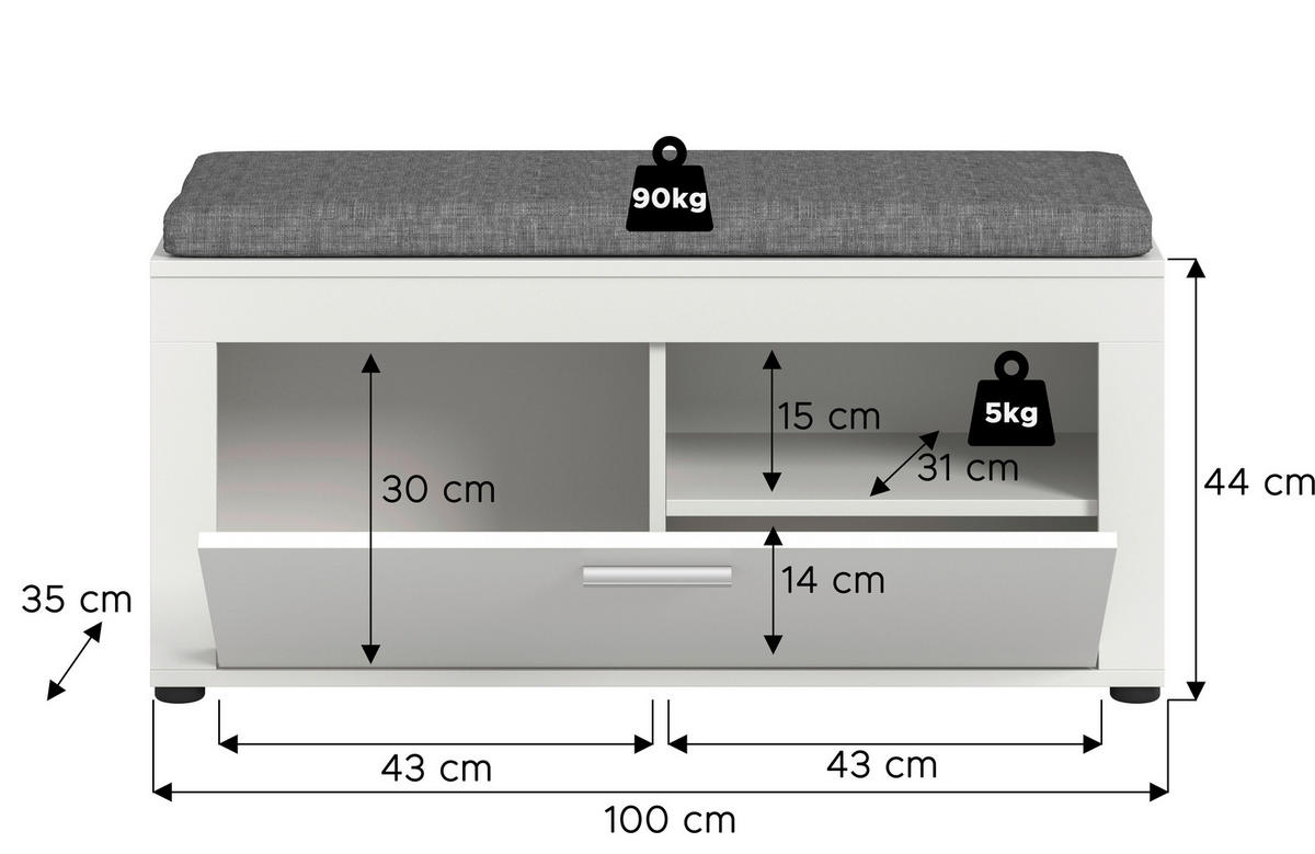 Sitzbank JAM weiß B/H/T: ca. 100x44x35 cm JAM - weiß (100,00/44,00/35,00cm) - xonox.home