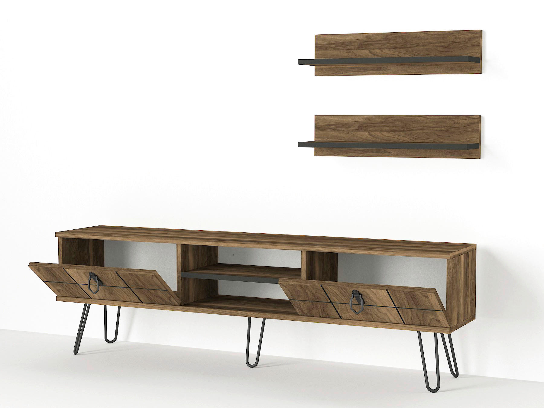Wohnwand Rialto walnuss Nachbildung B/H/T: ca. 150x46x30 cm Rialto - walnuss (150,00/46,00/30,00cm) - moebel17