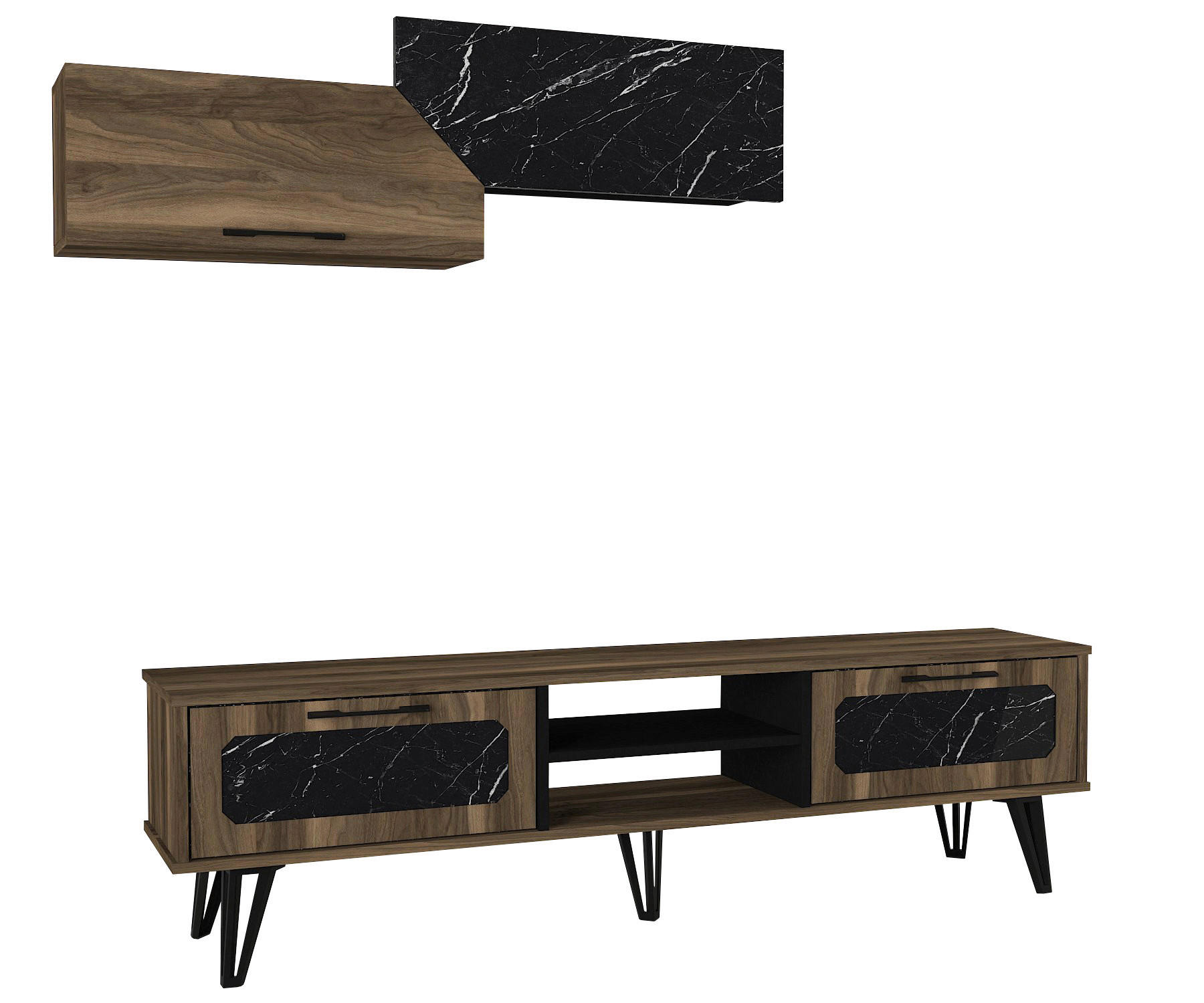 Wohnwand Lampert walnuss Nachbildung Marmoroptik B/H/T: ca. 180x51x35 cm Lampert - Marmoroptik/walnuss (180,00/51,00/35,00cm) - moebel17