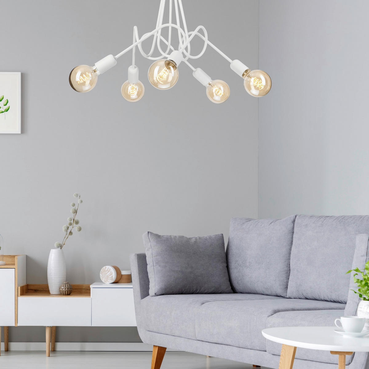 Lamkur Kronleuchter weiß Stahl B/H/L: ca. 39x54x54 cm E27 5 Brennstellen Lizzy - weiß (54,00/39,00/54,00cm) - Lamkur