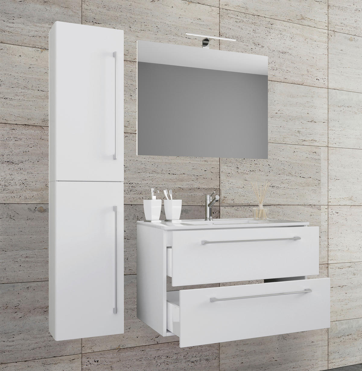Waschplatz 4tlg-Badinos weiß B/H/T: ca. 61x52x46 cm 4tlg-Badinos - weiß (61,00/52,00/46,00cm) - VCM Möbel