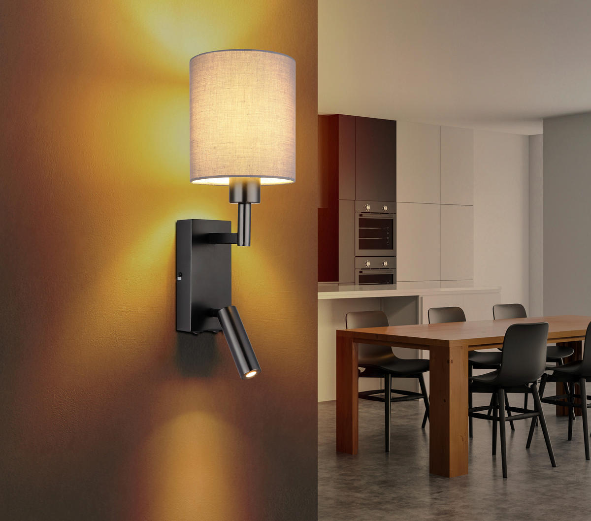 GLOBO Wandleuchte grau schwarz Metall B/H/L: ca. 17x45,5x15 cm E27 2 Brennstellen Zamora - schwarz/grau (15,00/17,00/45,50cm) - GLOBO