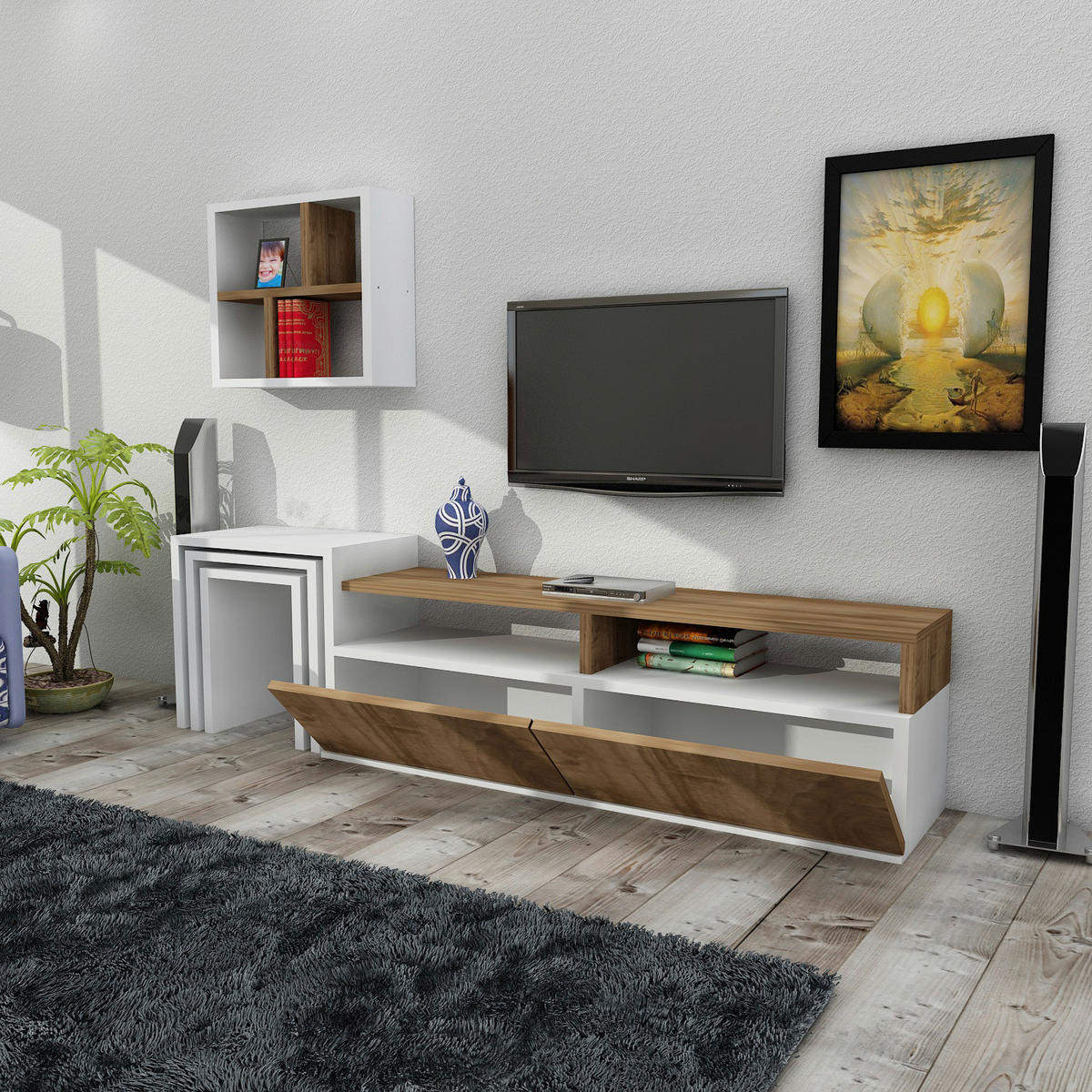 Wohnwand Missy weiß walnuss Nachbildung B/H/T: ca. 123,2x41,8x29,5 cm Missy - weiß/walnuss (123,20/41,80/29,50cm) - moebel17