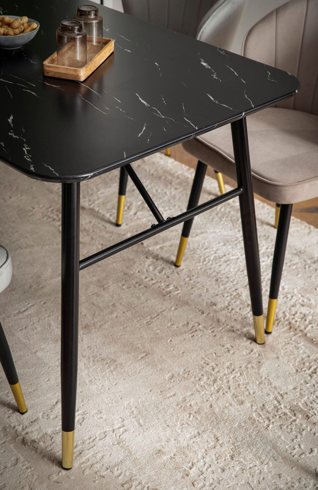 Esstisch schwarz Marmor Optik B/H/T: ca. 160x76x80 cm Esstisch - schwarz (160,00/76,00/80,00cm) - Wohnling