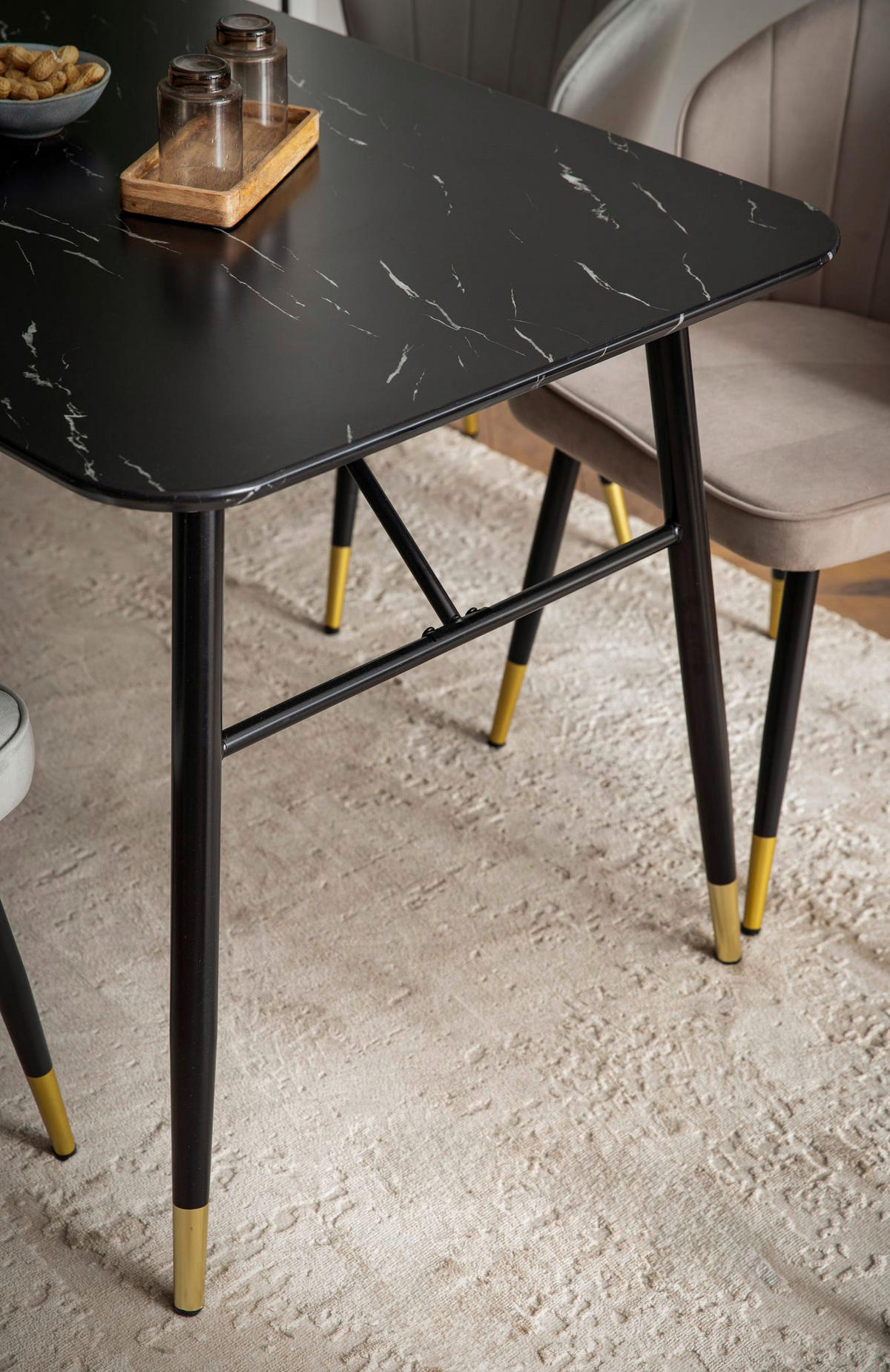 Esstisch schwarz Marmor Optik B/H/T: ca. 160x76x80 cm Esstisch - schwarz (160,00/76,00/80,00cm) - Wohnling