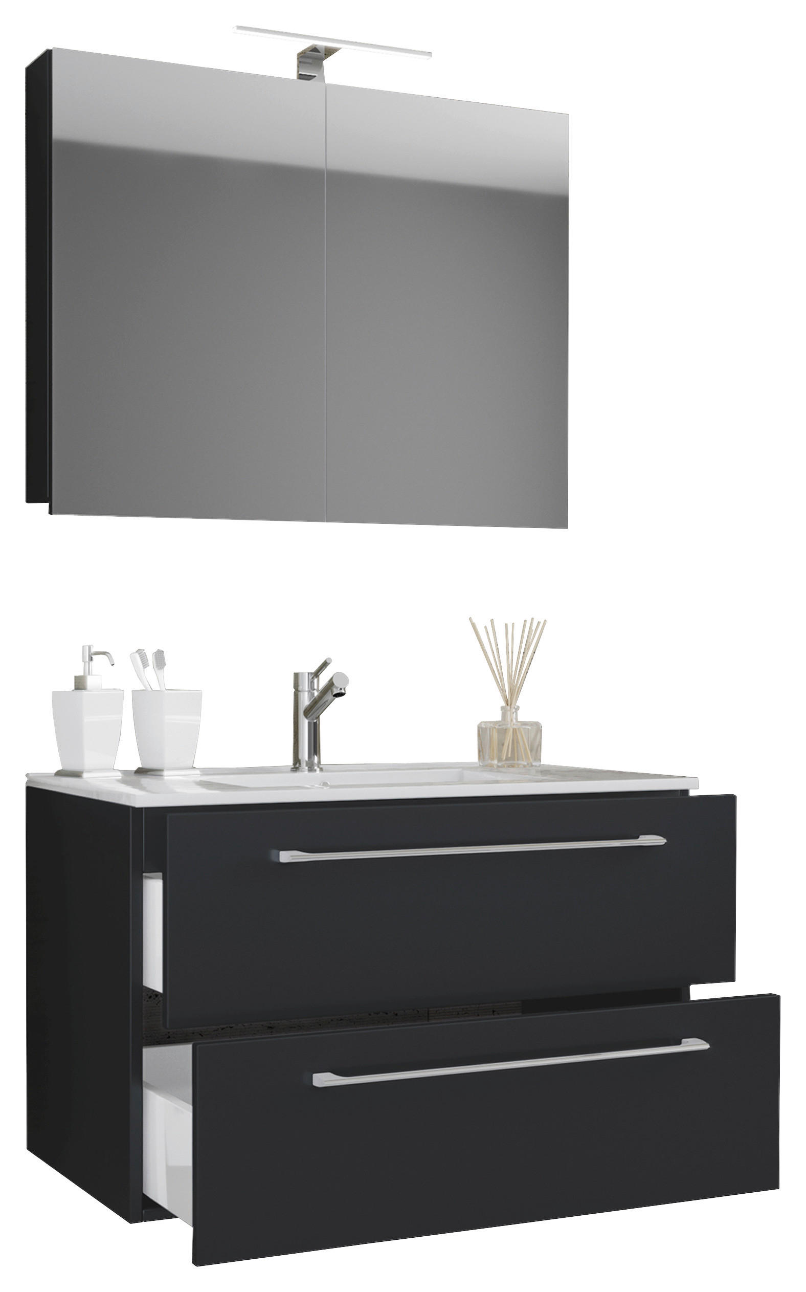 Waschplatz 3tlg-Badinos schwarz B/H/T: ca. 60x50x46 cm 3tlg-Badinos - schwarz (60,00/50,00/46,00cm) - VCM Möbel