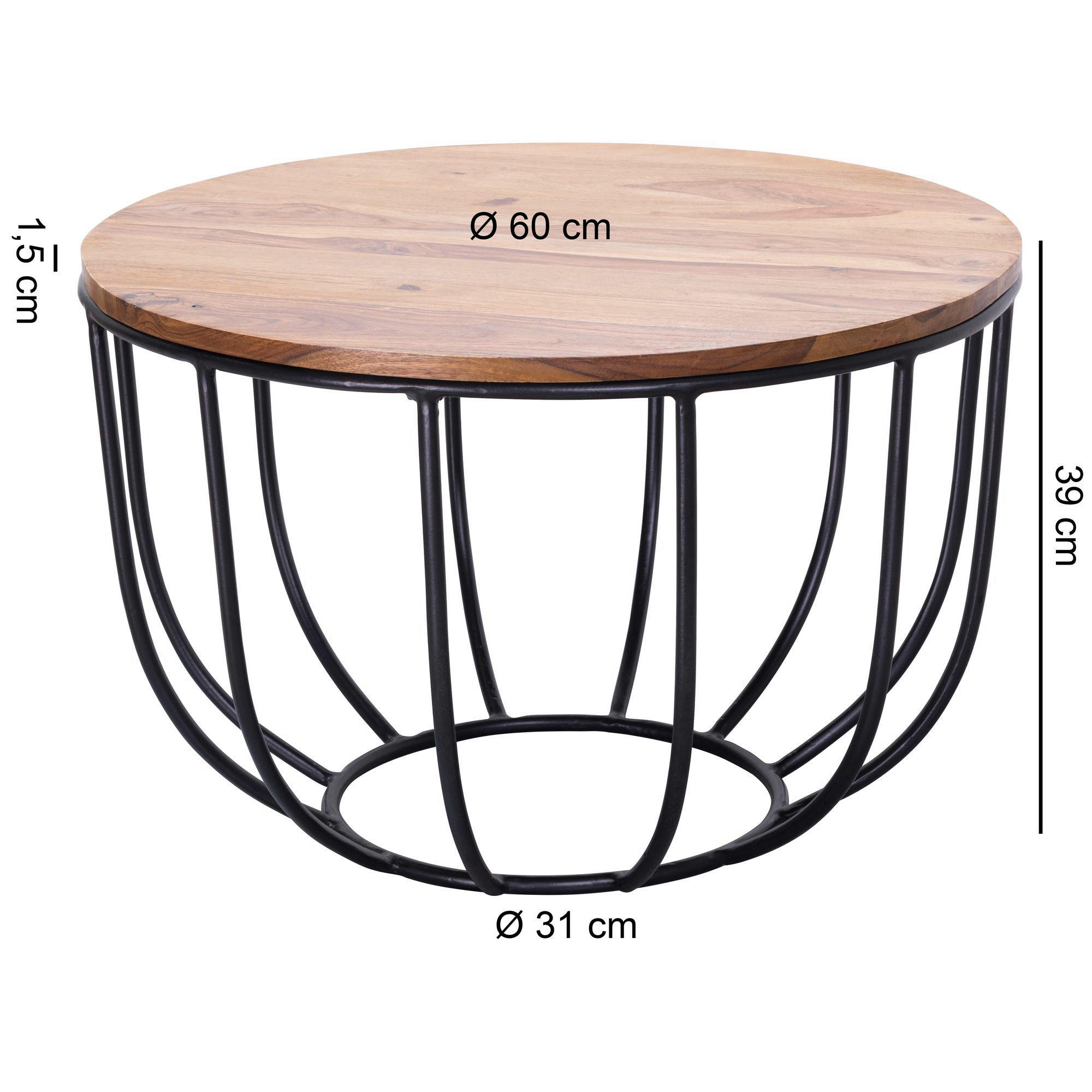 Couchtisch natur schwarz lackiert B/H/T: ca. 60x39x60 cm Couchtisch - natur/schwarz (60,00/39,00/60,00cm) - Wohnling