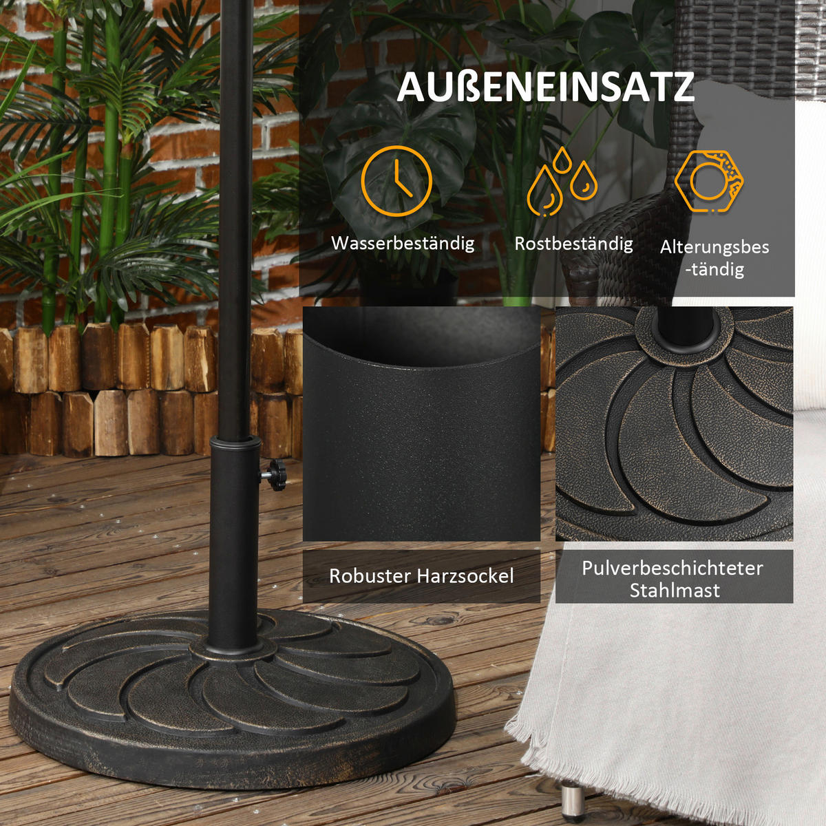 Outsunny Schirmständer bronze Polypropylen B/H/L: ca. 53,5x53,5x33 cm Sonnenschirmständer - bronze (33,00/53,50/53,50cm) - Outsunny