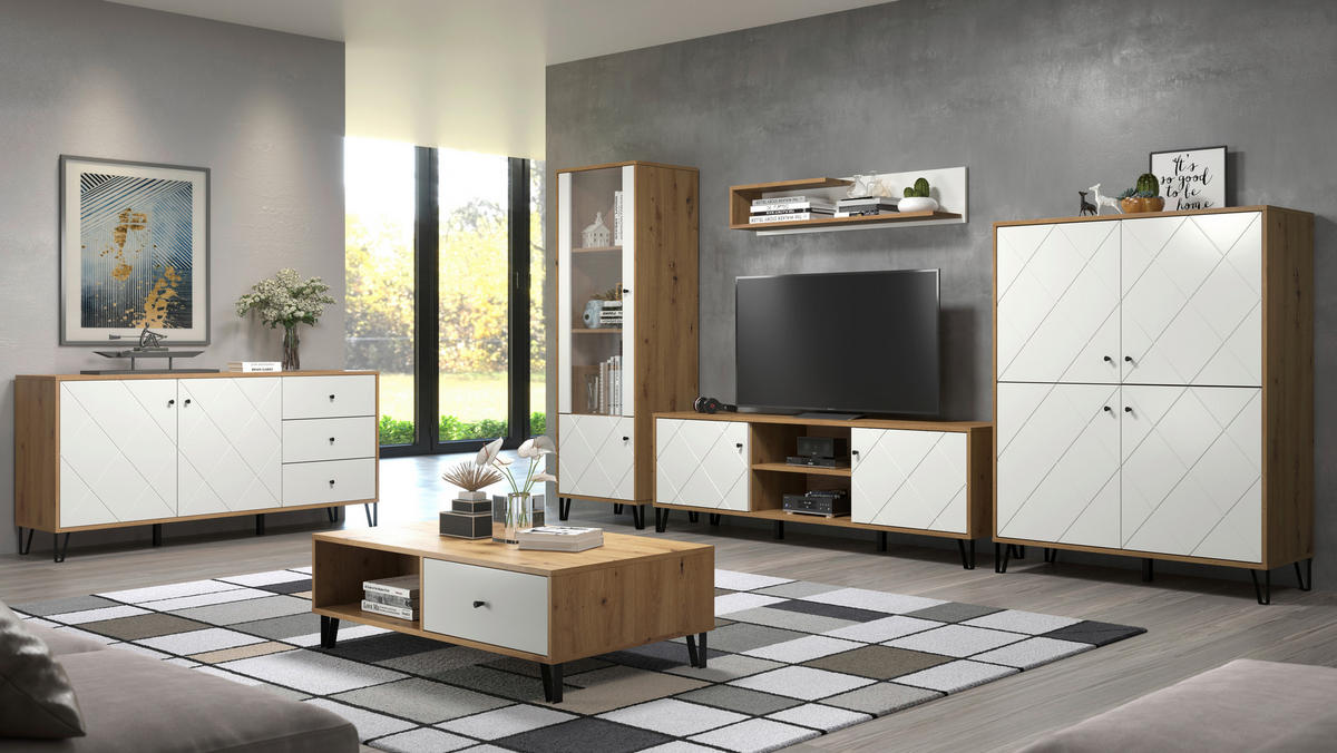 Vitrine Touch weiß matt Eiche Artisan Nachbildung B/H/T: ca. 63x172x40 cm Touch - Eiche/weiß (63,00/172,00/40,00cm) - Trendteam