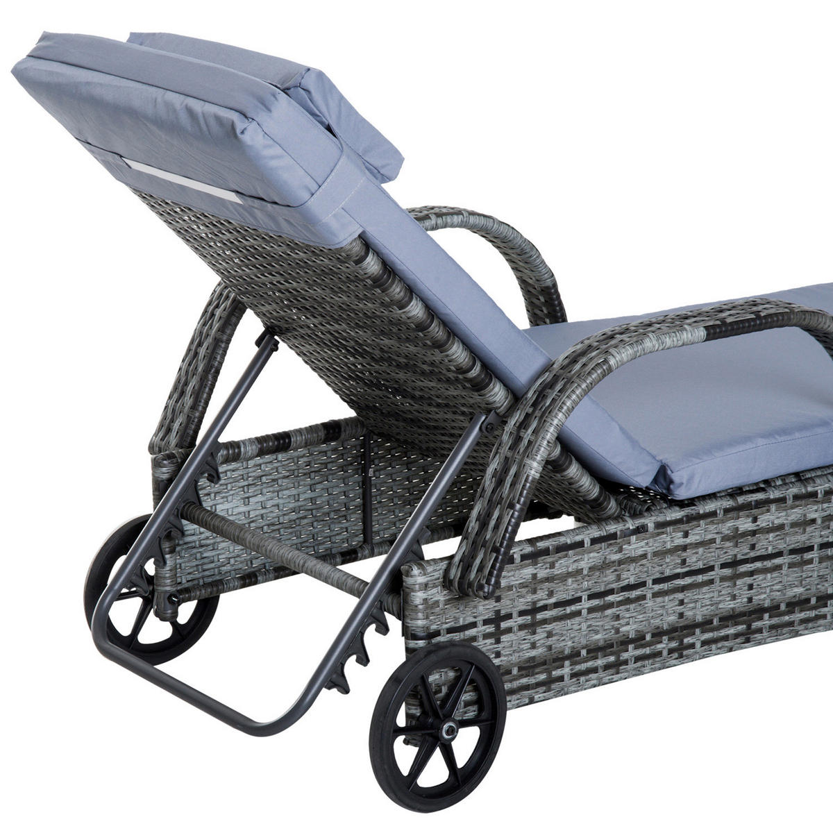 Outsunny Gartenliege grau Metall Rattan-Gartenliege_3tlg. - grau - Outsunny