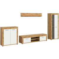 Wohnwand Jam Eiche Wotan Nachbildung weiß B/H/T: ca. 330x159x35 cm Jam - Eiche/weiß (330,00/159,00/35,00cm) - xonox.home