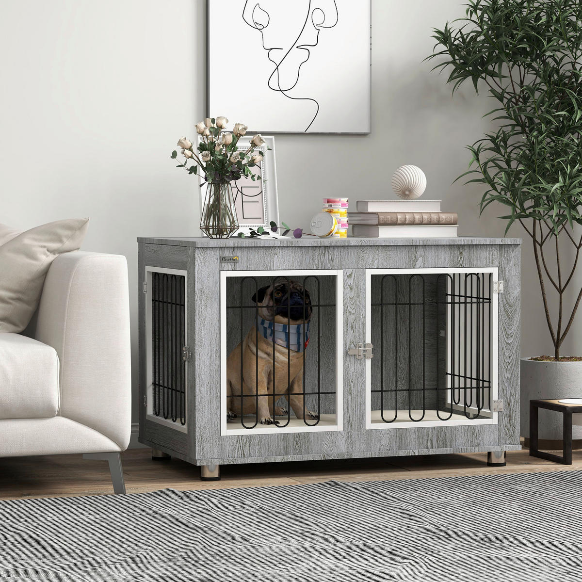PawHut Hunde-Zubehör grau Edelstahl B/H/L: ca. 58x90x65 cm Hundekäfig - grau (65,00/58,00/90,00cm) - PawHut