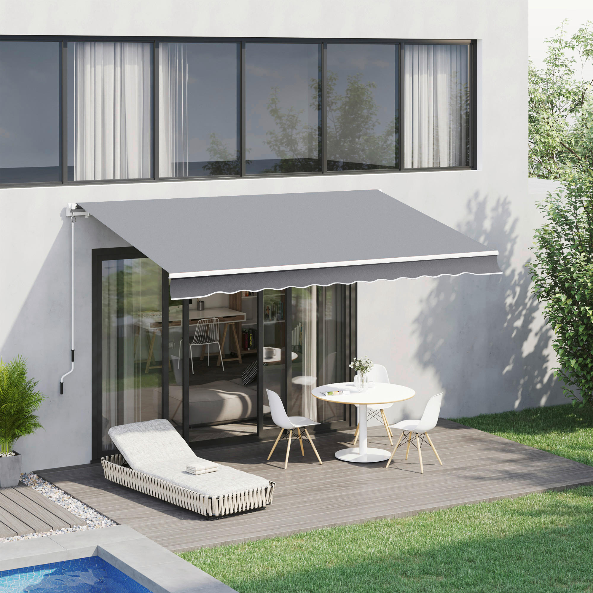 Fenstermarkise mit Handkurbel weiß B/T/L: ca. 245x350x395 cm Fenstermarkise mit Handkurbel - weiß/grau (245,00/395,00cm) - Outsunny
