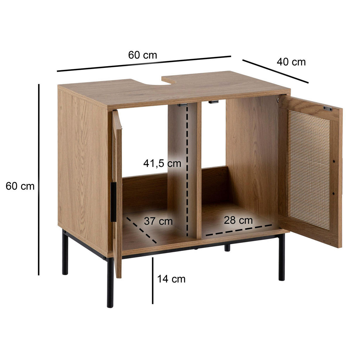 Waschbeckenunterschrank Eiche natur Optik B/H/T: ca. 60x60x40 cm Waschbeckenunterschrank - Eiche natur (60,00/60,00/40,00cm) - Wohnling