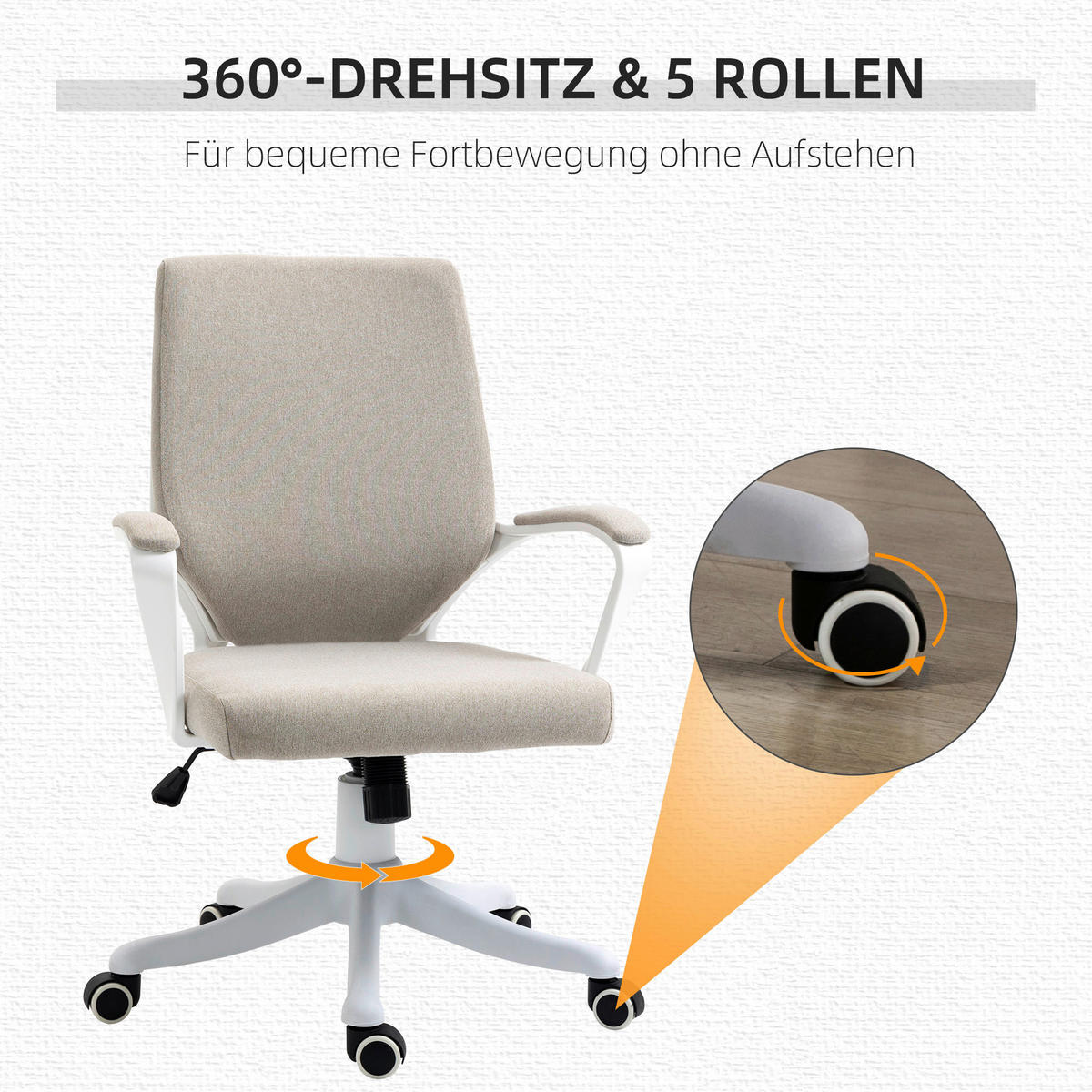 Drehstuhl 921-536BG beige weiß 921-536BG - beige/weiß (62,00/92,00/69,00cm) - Vinsetto