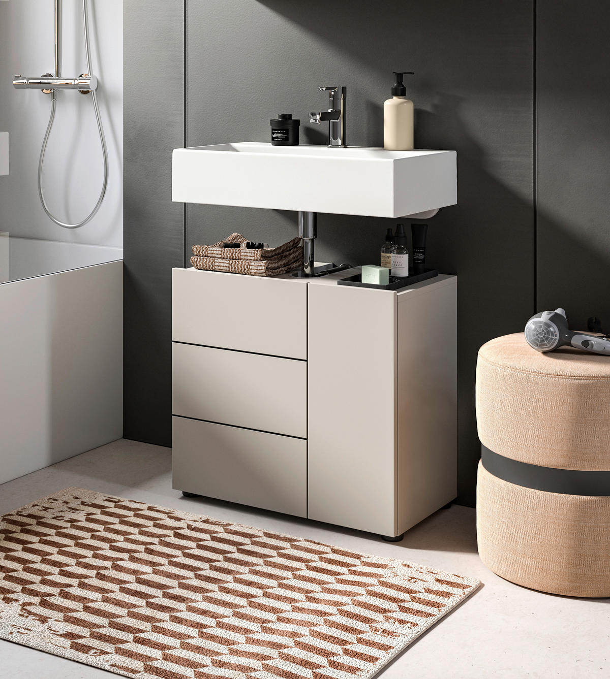 Waschbeckenunterschrank VIRA Cashmere schwarz B/H/T: ca. 60x57x34 cm VIRA - schwarz/Cashmere (60,00/57,00/34,00cm) - xonox.home