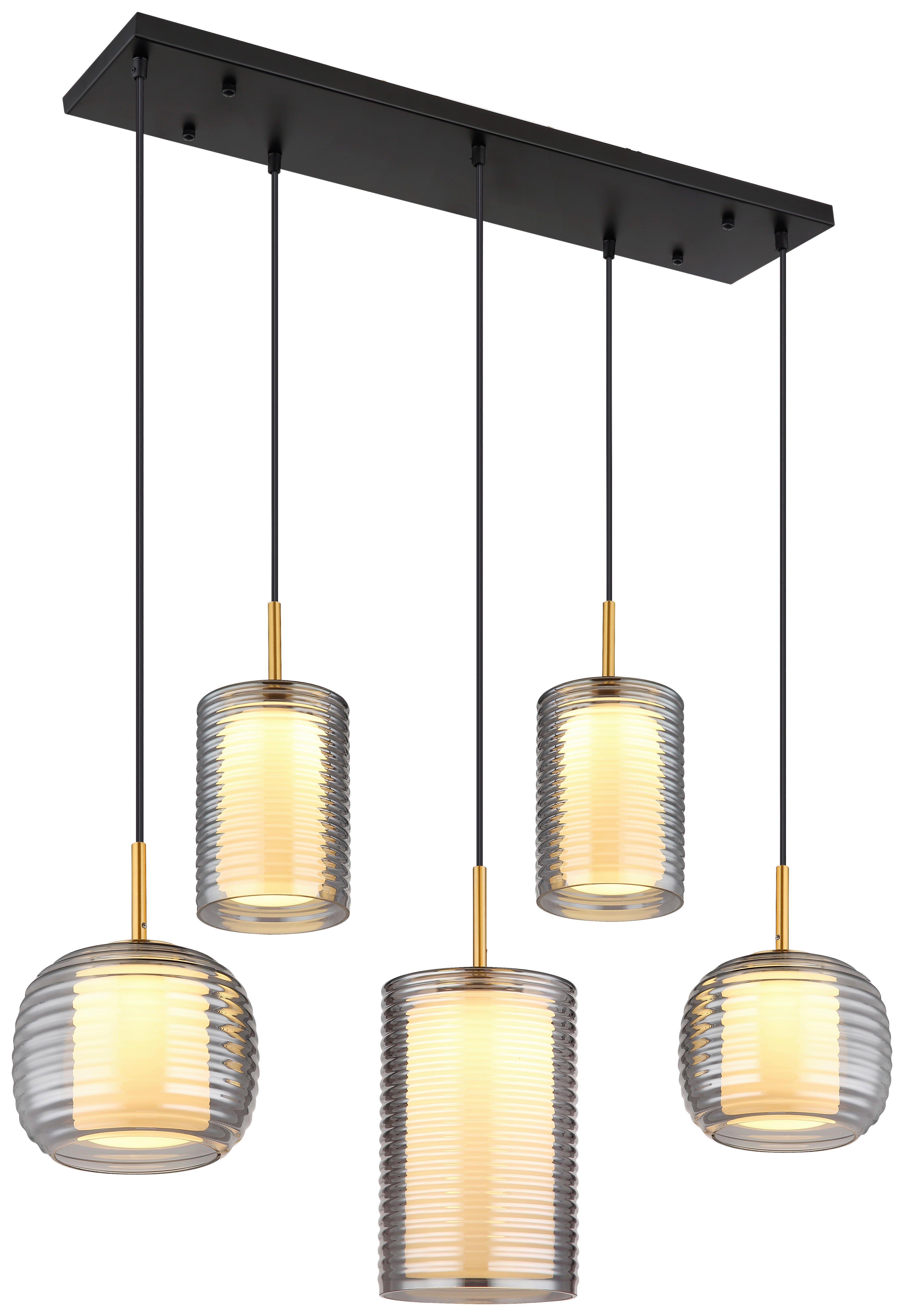 GLOBO LED-Pendelleuchte mattschwarz Rauch messing Aluminium Glas Metall B/H/T: ca. 31,5x150x93 cm LAMPIGNA - messing/Rauch (31,50/150,00/93,00cm) - GLOBO