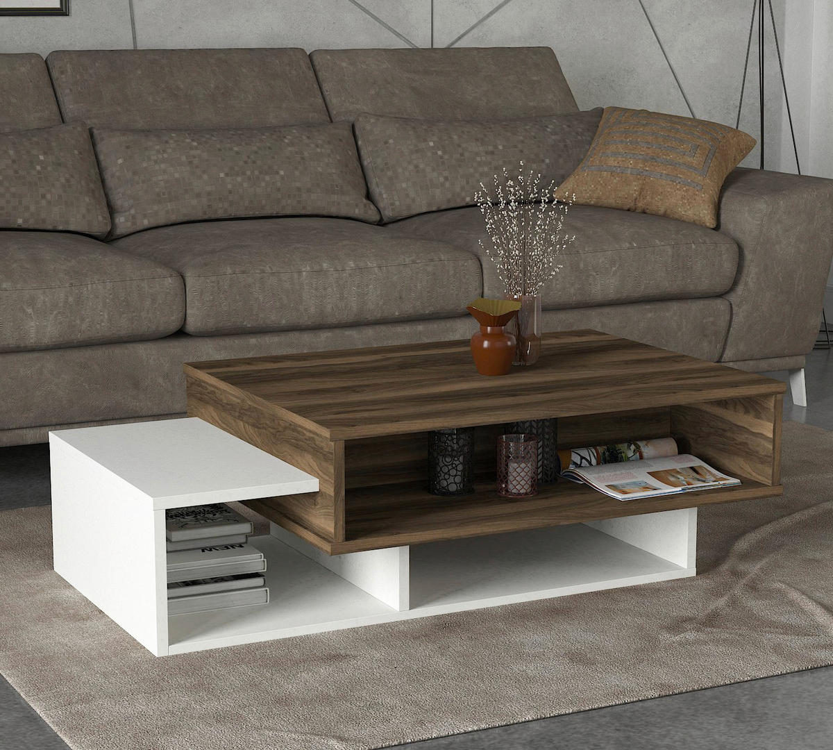 Couchtisch Tab weiß walnuss Nachbildung B/H/T: ca. 105x32x60 cm Tab - weiß/walnuss (105,00/32,00/60,00cm) - moebel17