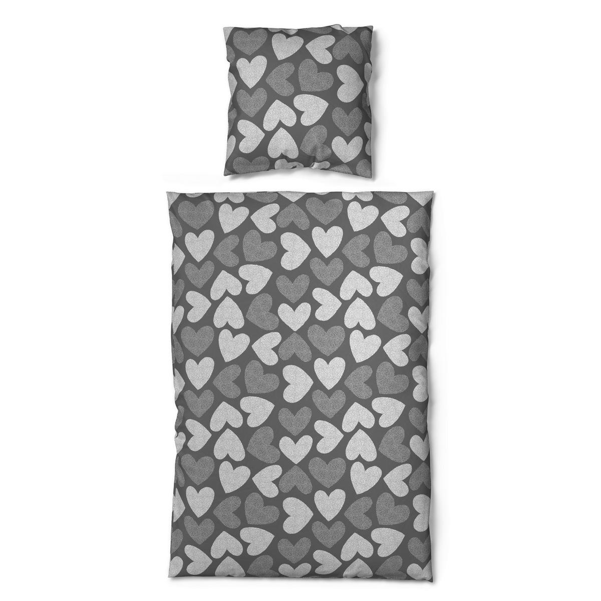 Microfaser Bettwäsche Fleece Bettwäsche_Fleece Herzen 135x200cm - grau (135,00/200,00cm)